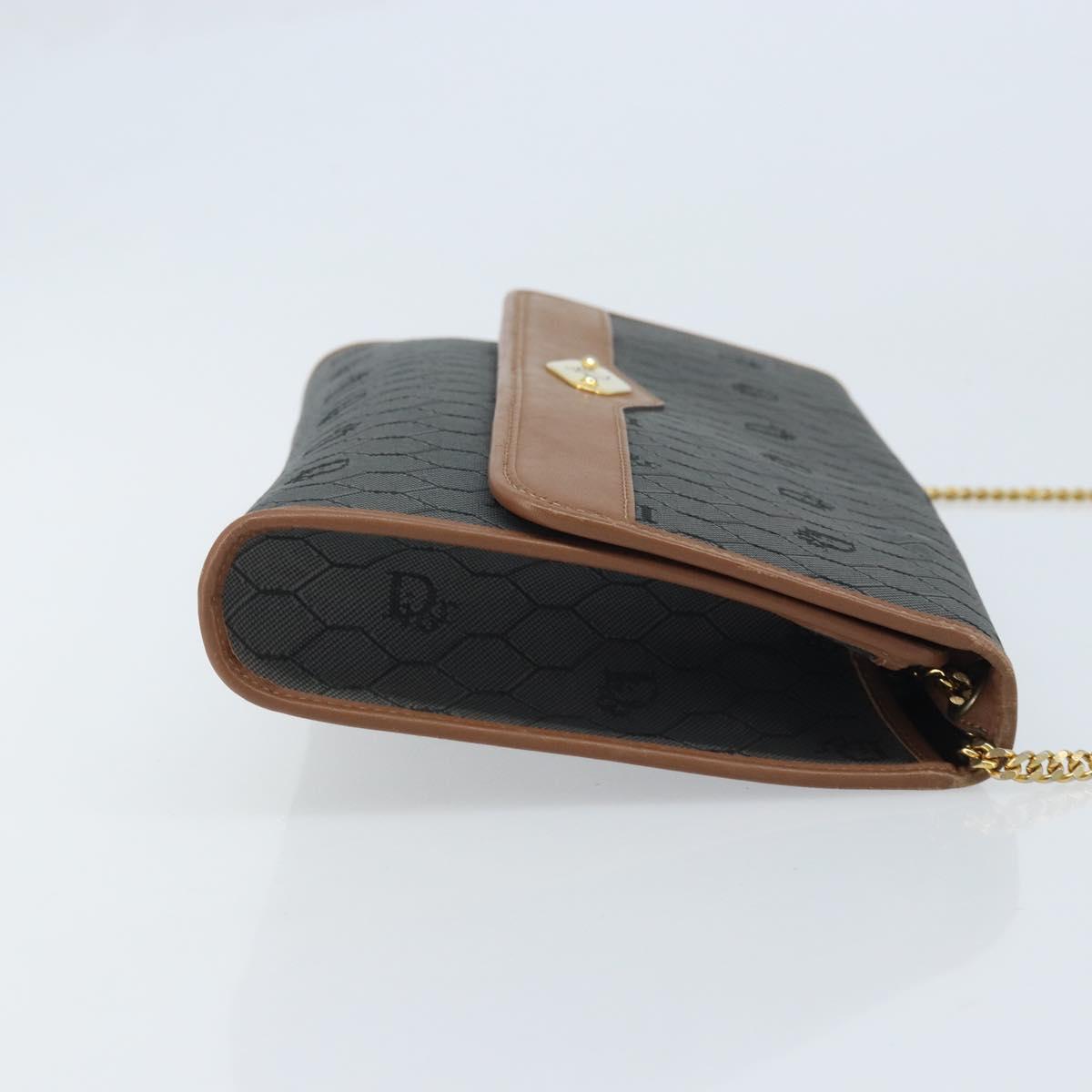 Christian Dior Honeycomb Canvas Chain Shoulder Bag PVC Gray Gold Auth BAZ279