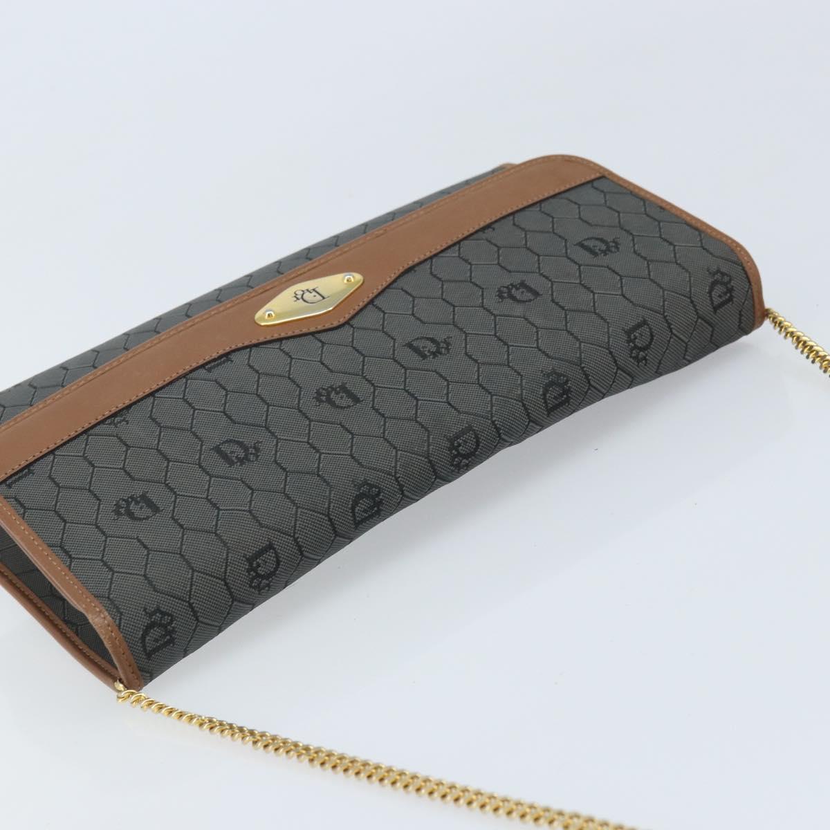 Christian Dior Honeycomb Canvas Chain Shoulder Bag PVC Gray Gold Auth BAZ279