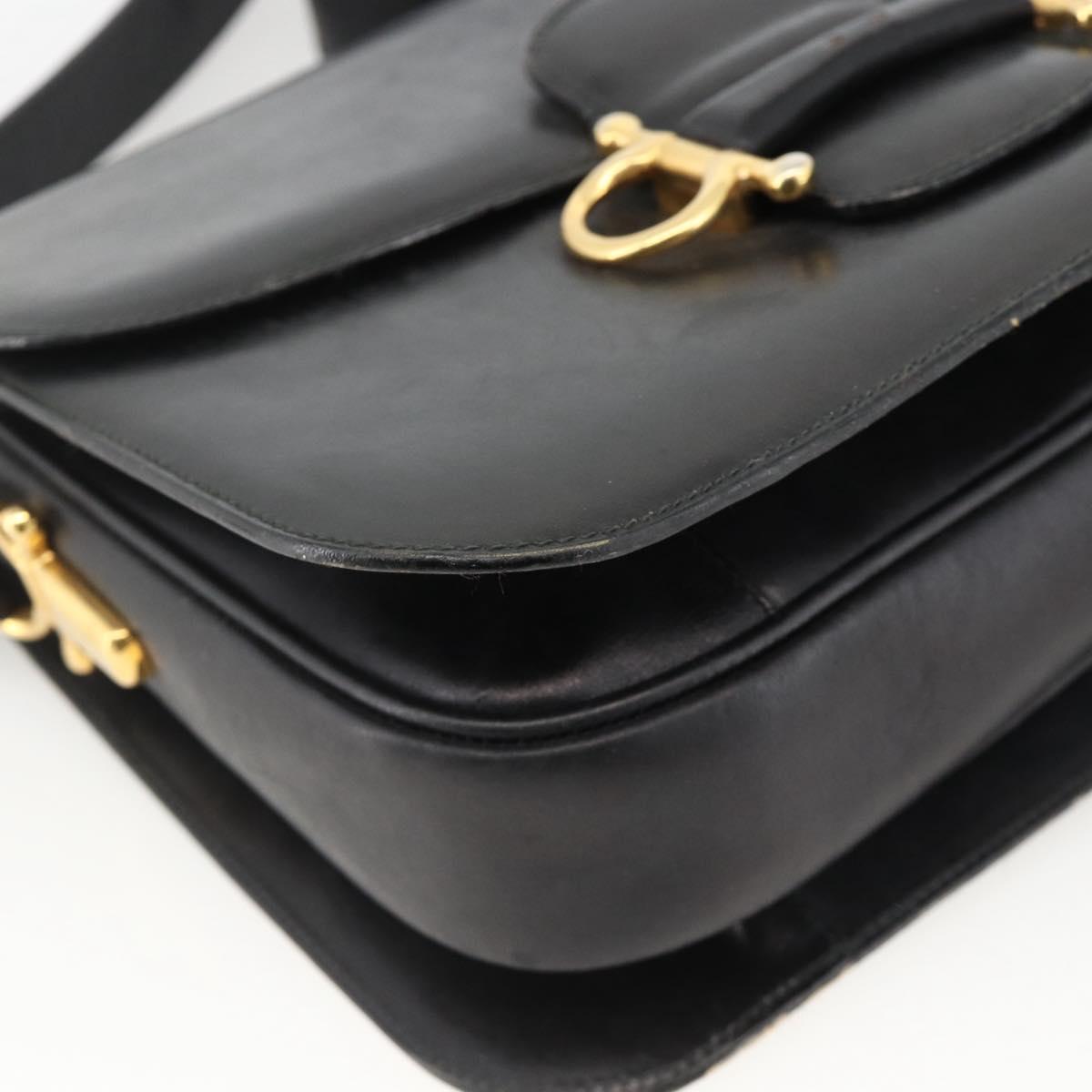 CELINE Shoulder Bag Leather Black Gold Auth BAZ288