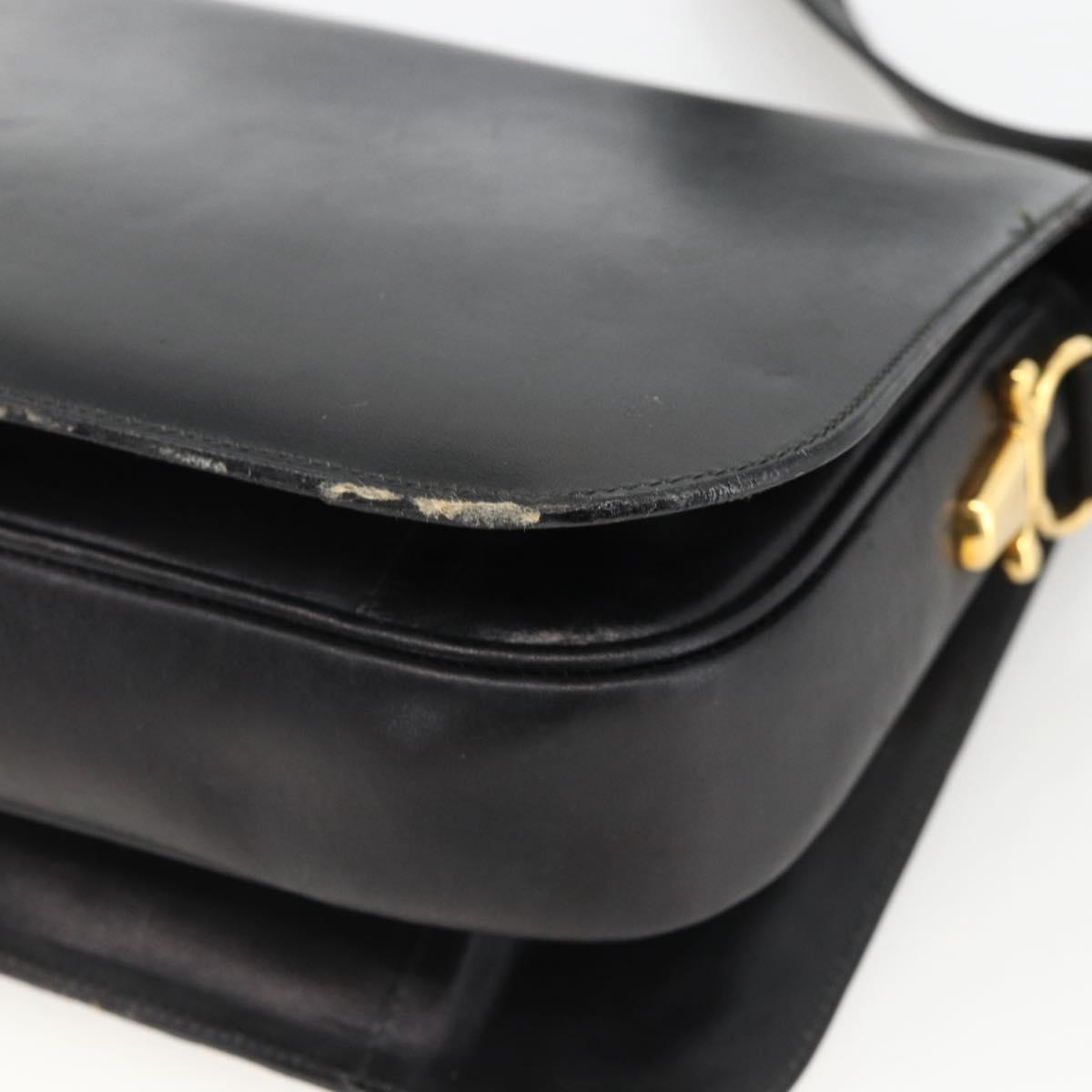 CELINE Shoulder Bag Leather Black Gold Auth BAZ288