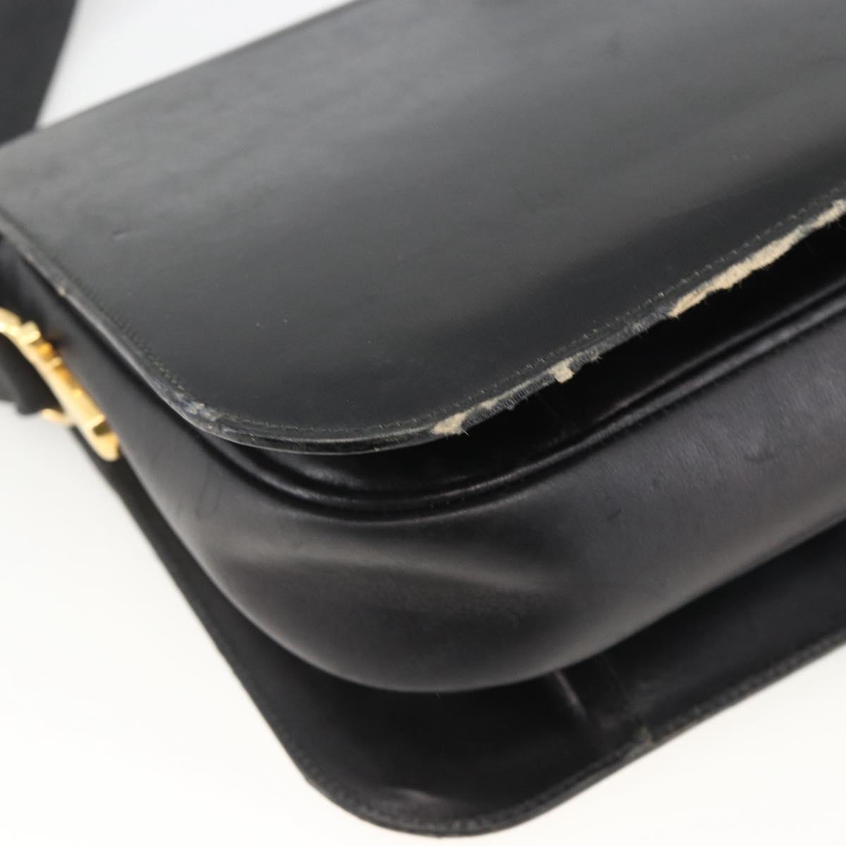 CELINE Shoulder Bag Leather Black Gold Auth BAZ288