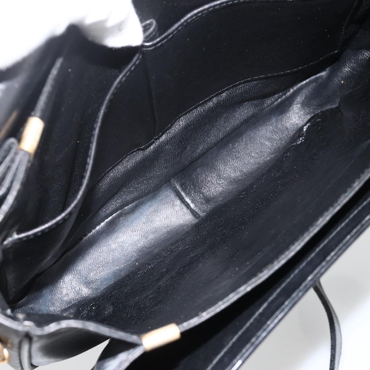 CELINE Shoulder Bag Leather Black Gold Auth BAZ288
