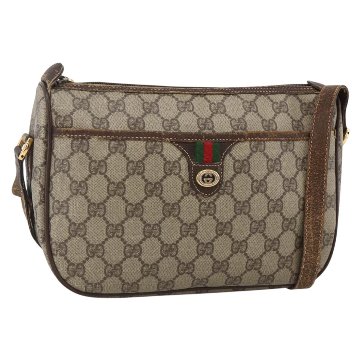 GUCCI GG Supreme Web Sherry Line Bag PVC Beige Gold 164 02 077 Auth BAZ289