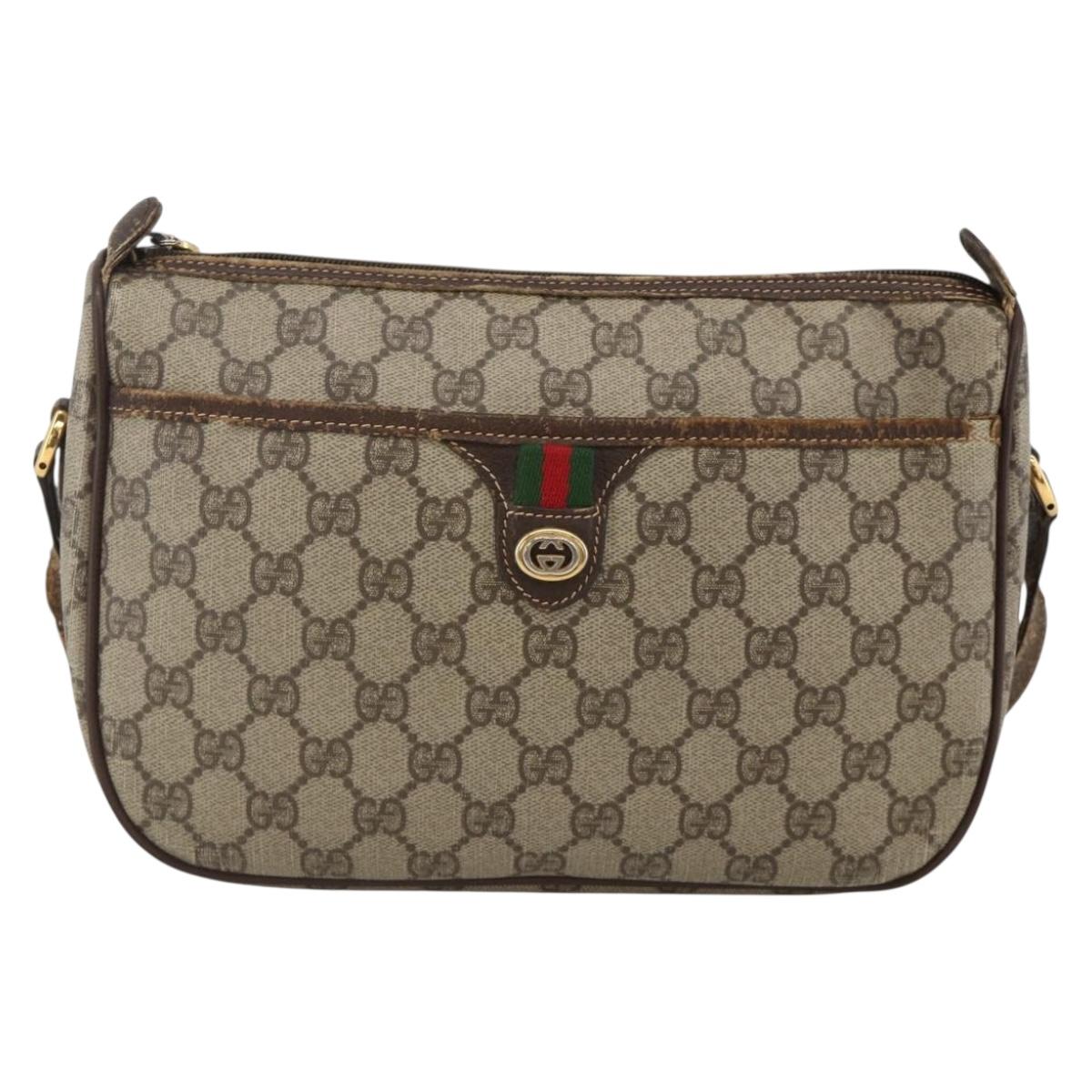 GUCCI GG Supreme Web Sherry Line Bag PVC Beige Gold 164 02 077 Auth BAZ289