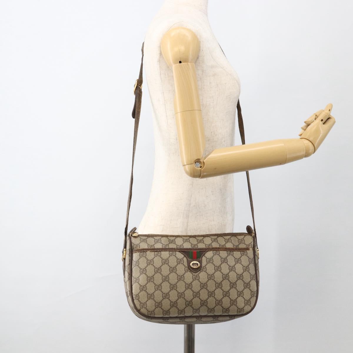 GUCCI GG Supreme Web Sherry Line Bag PVC Beige Gold 164 02 077 Auth BAZ289