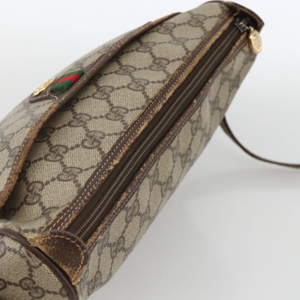 GUCCI GG Supreme Web Sherry Line Bag PVC Beige Gold 164 02 077 Auth BAZ289
