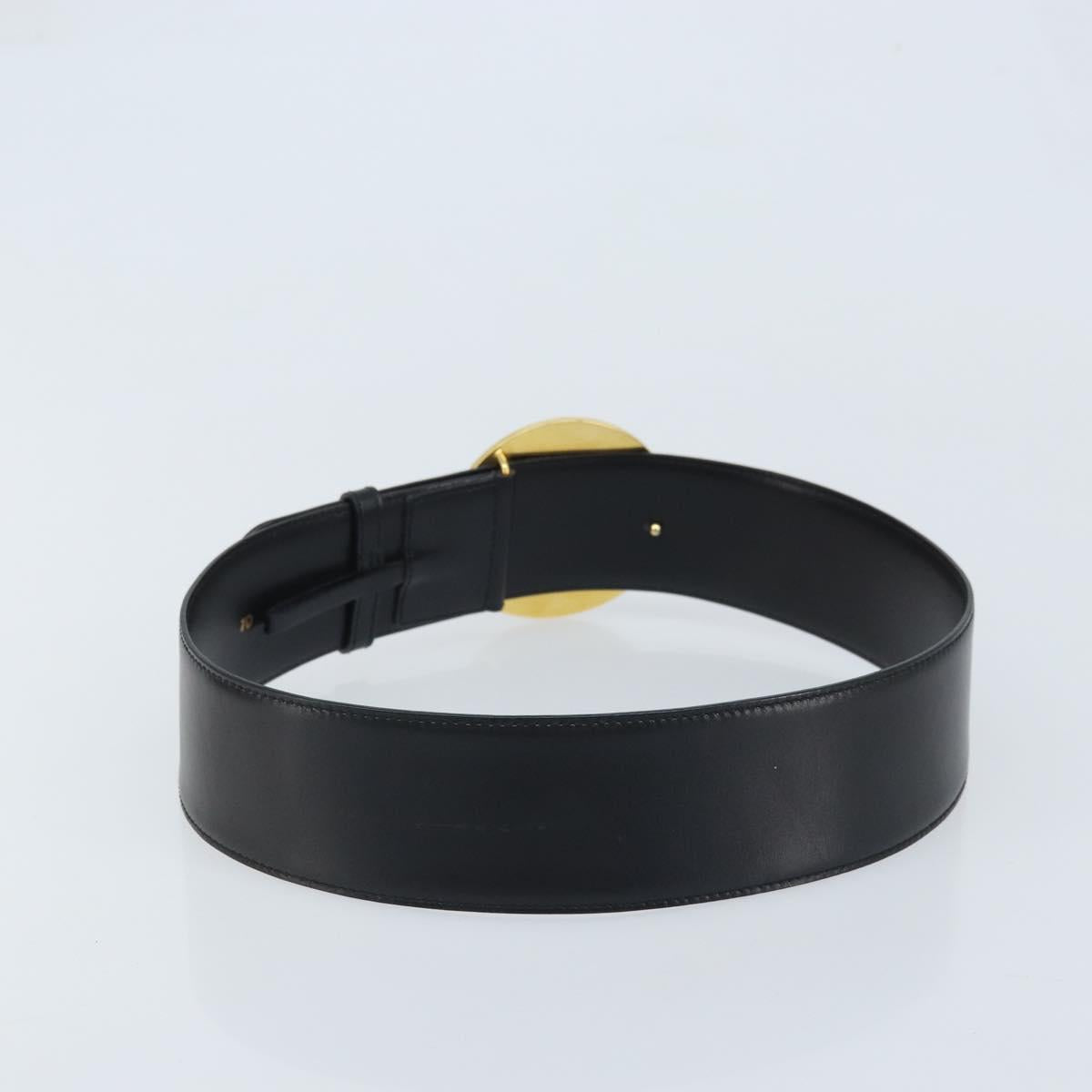 CELINE Circle Belt Leather 34.3"" Black Gold Auth BAZ290A