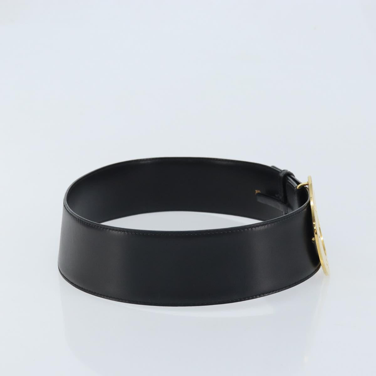 CELINE Circle Belt Leather 34.3"" Black Gold Auth BAZ290A