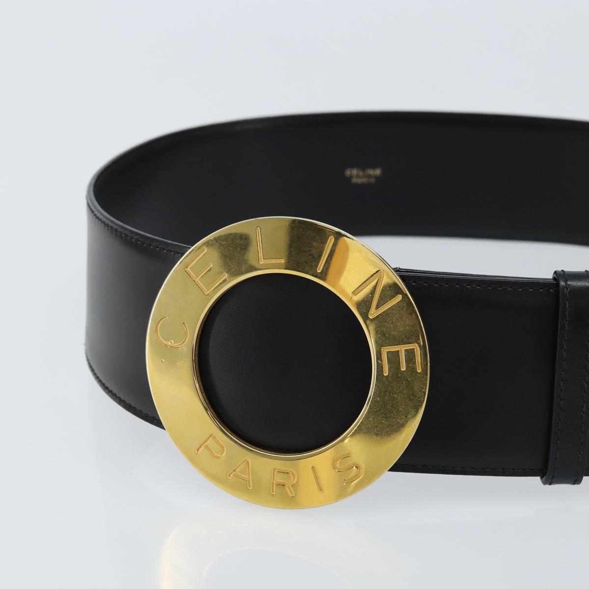 CELINE Circle Belt Leather 34.3"" Black Gold Auth BAZ290A