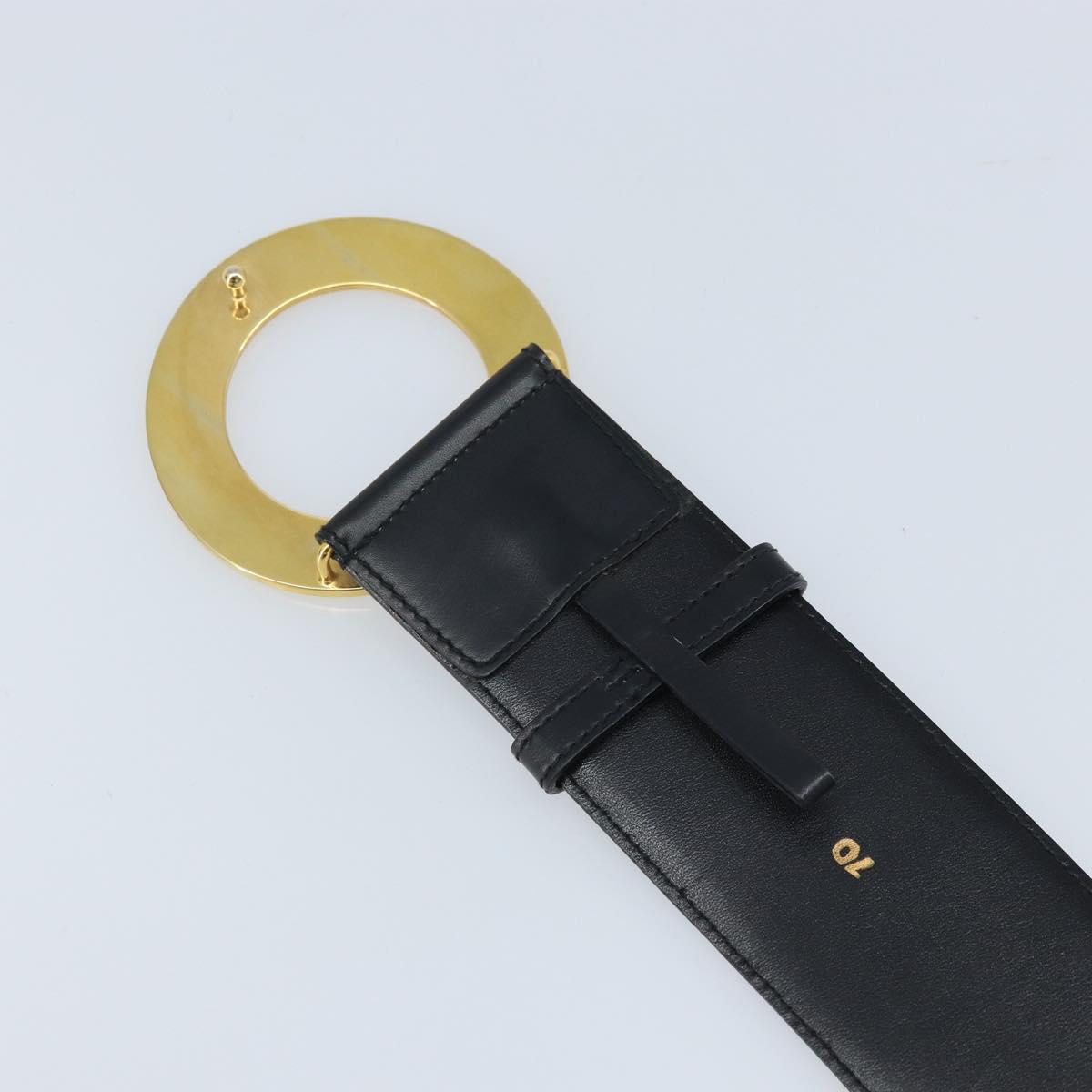 CELINE Circle Belt Leather 34.3"" Black Gold Auth BAZ290A