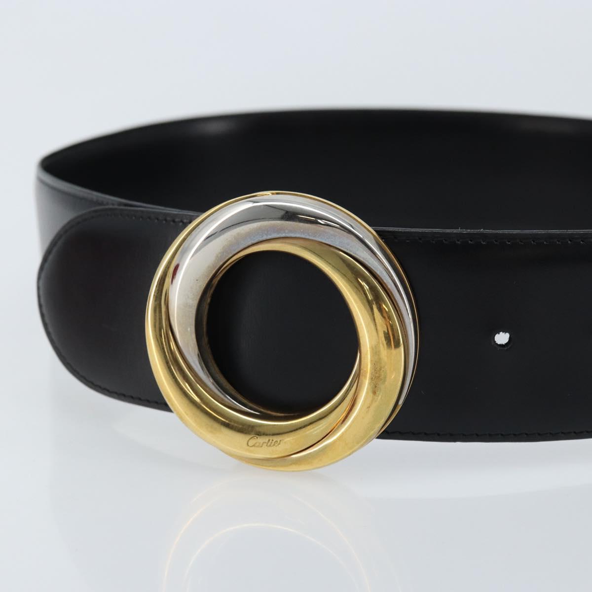 CARTIER Trinity Belt Leather 34.3"" Black Gold Auth BAZ291