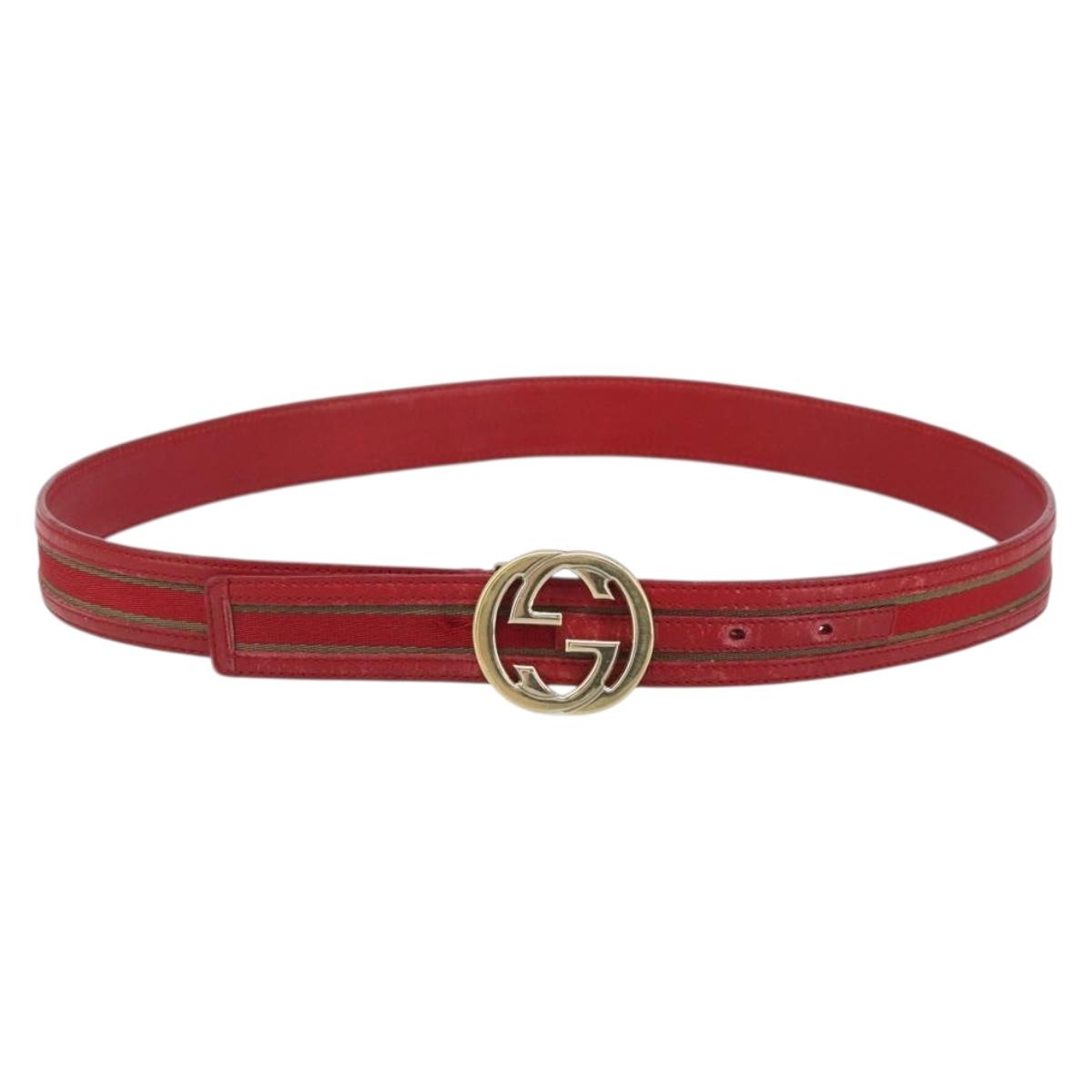 GUCCI Belt Leather 39.4"" Red Gold Auth BAZ292