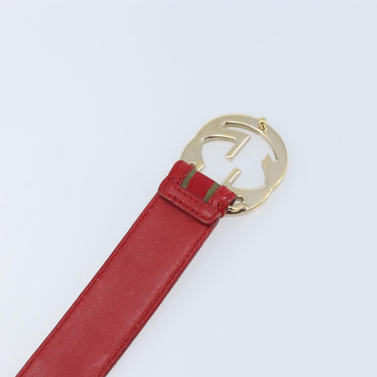 GUCCI Belt Leather 39.4"" Red Gold Auth BAZ292