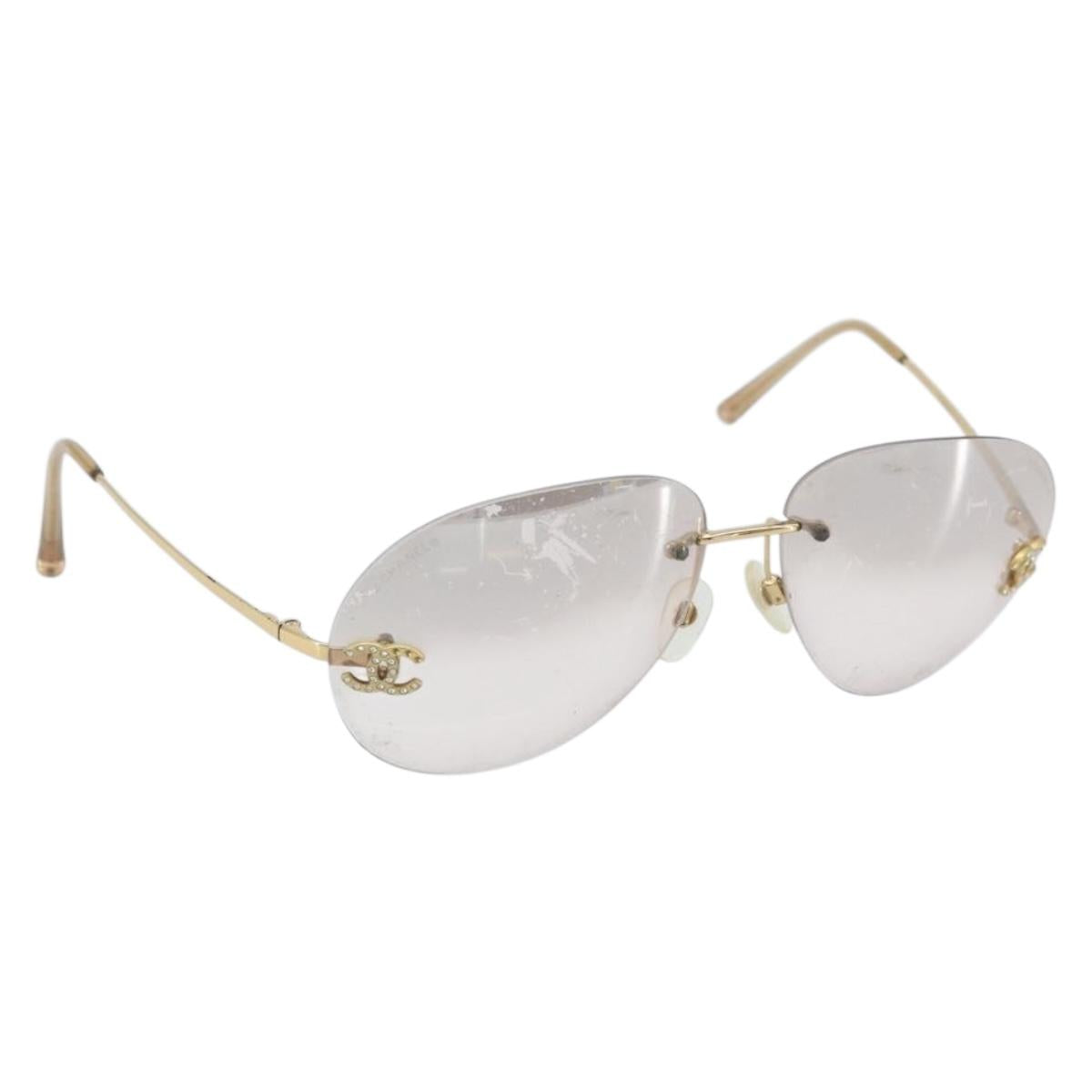 CHANEL Sunglasses metal Gold CC Auth BAZ294
