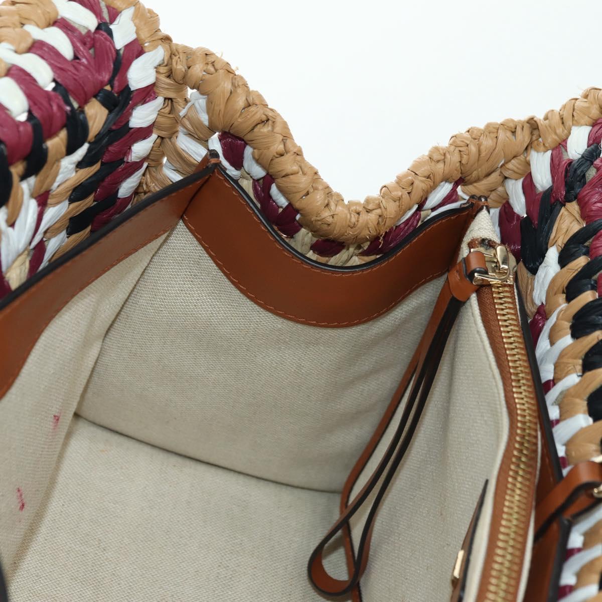 Salvatore Ferragamo Gancini Studio bag Hand Bag Straw Beige Gold Auth BAZ404V