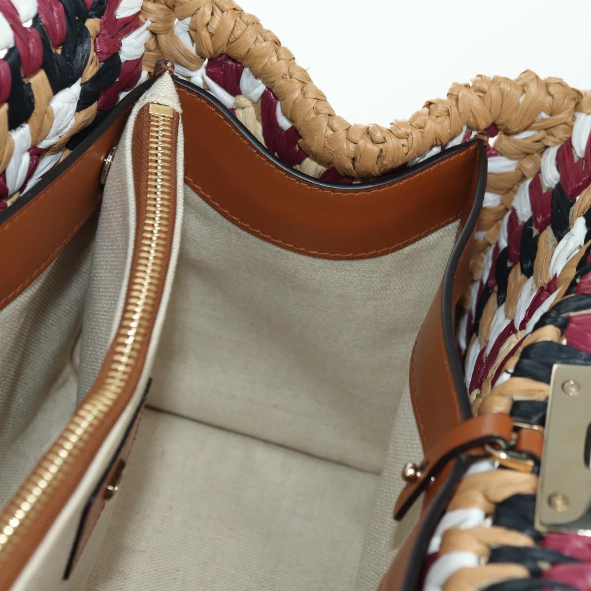 Salvatore Ferragamo Gancini Studio bag Hand Bag Straw Beige Gold Auth BAZ404V