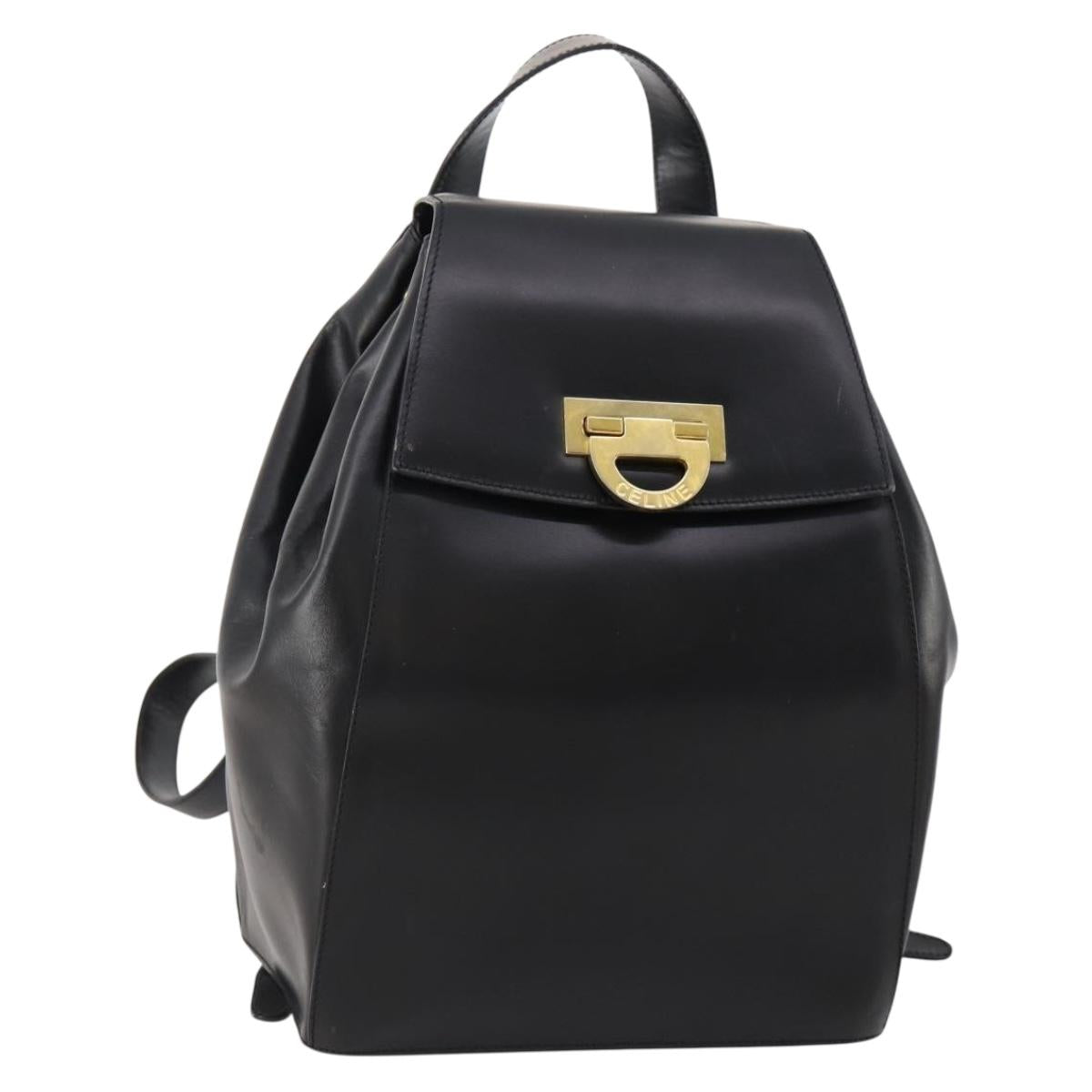 CELINE Backpack Leather Black Gold Auth BAZ409
