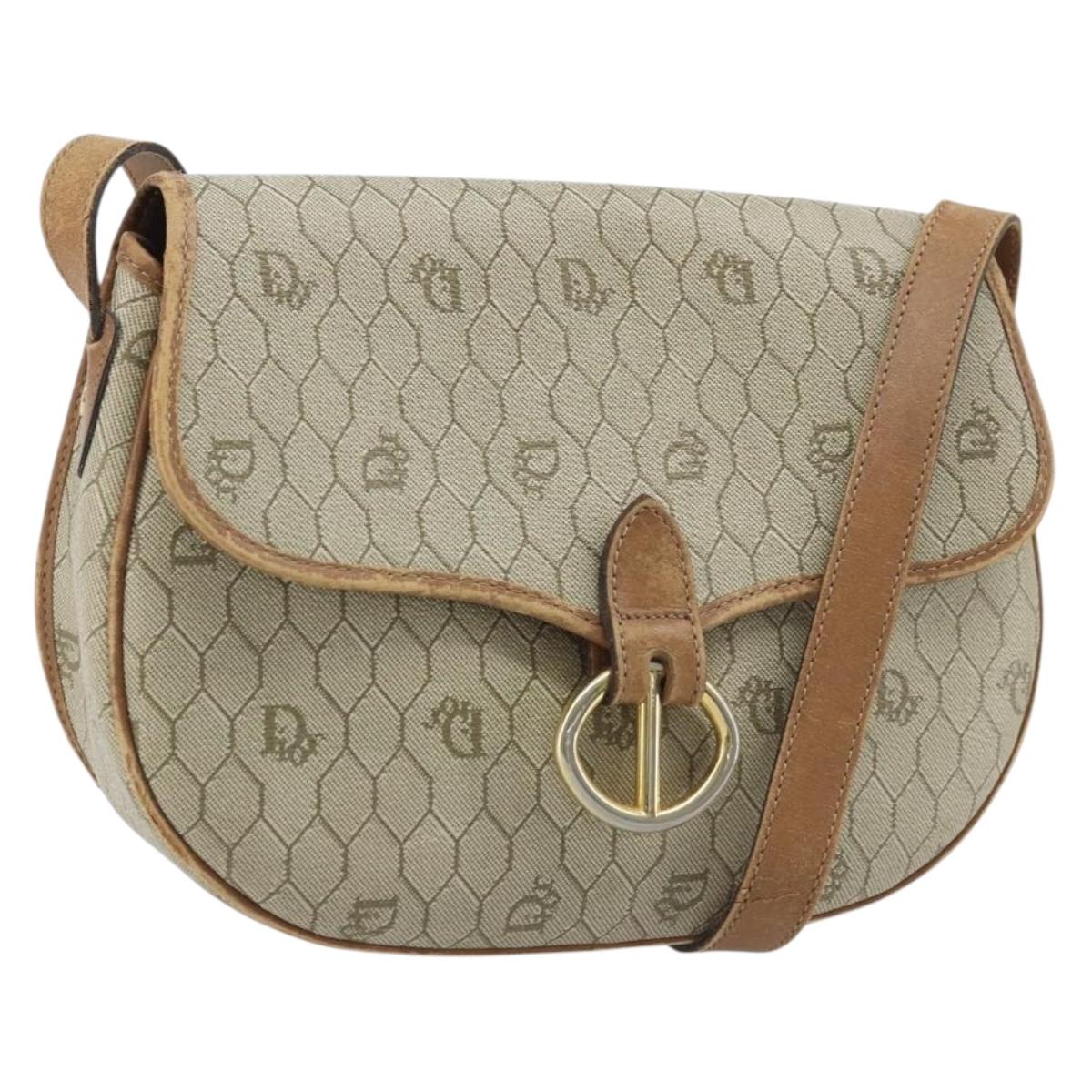 Christian Dior Honeycomb Canvas Shoulder Bag PVC Beige Gold Auth BAZ416