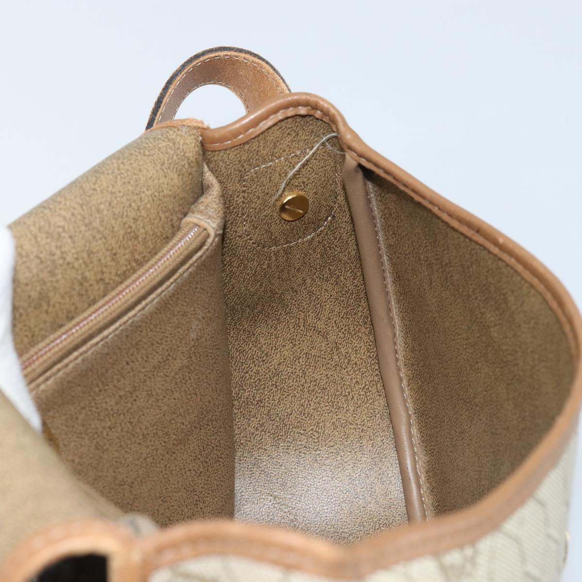 Christian Dior Honeycomb Canvas Shoulder Bag PVC Beige Gold Auth BAZ416