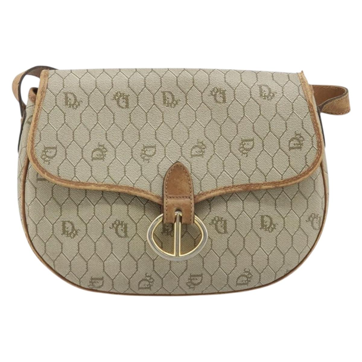 Christian Dior Honeycomb Canvas Shoulder Bag PVC Beige Gold Auth BAZ416