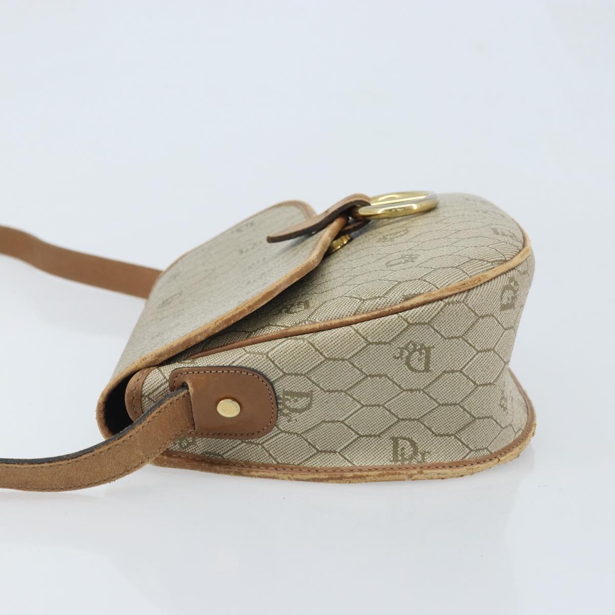 Christian Dior Honeycomb Canvas Shoulder Bag PVC Beige Gold Auth BAZ416