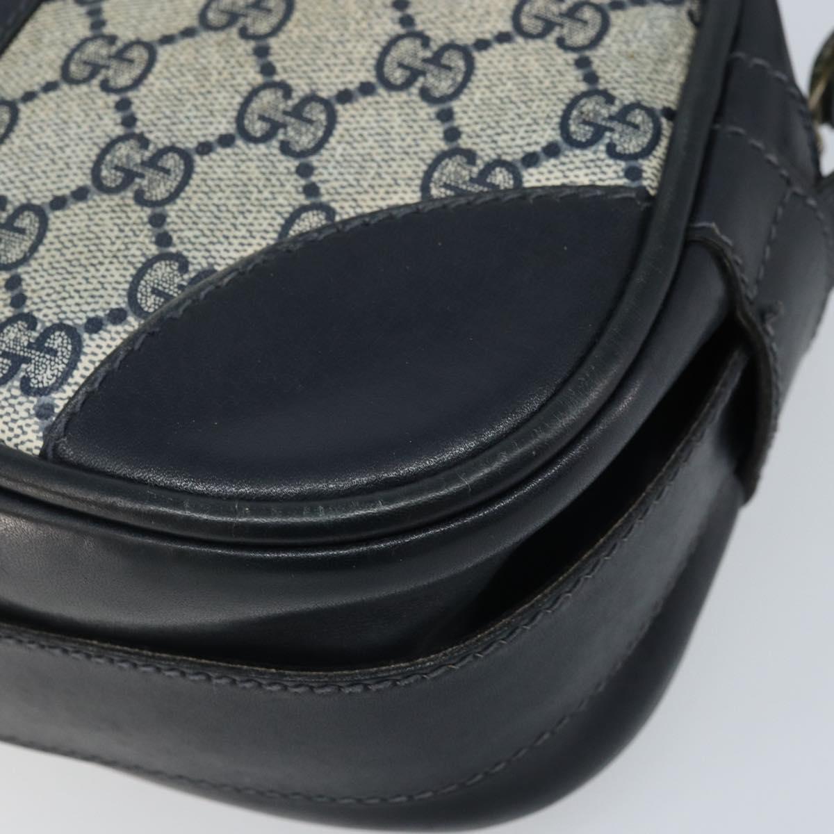GUCCI GG Supreme Sherry Line Shoulder Bag PVC Navy Gold Auth BAZ417