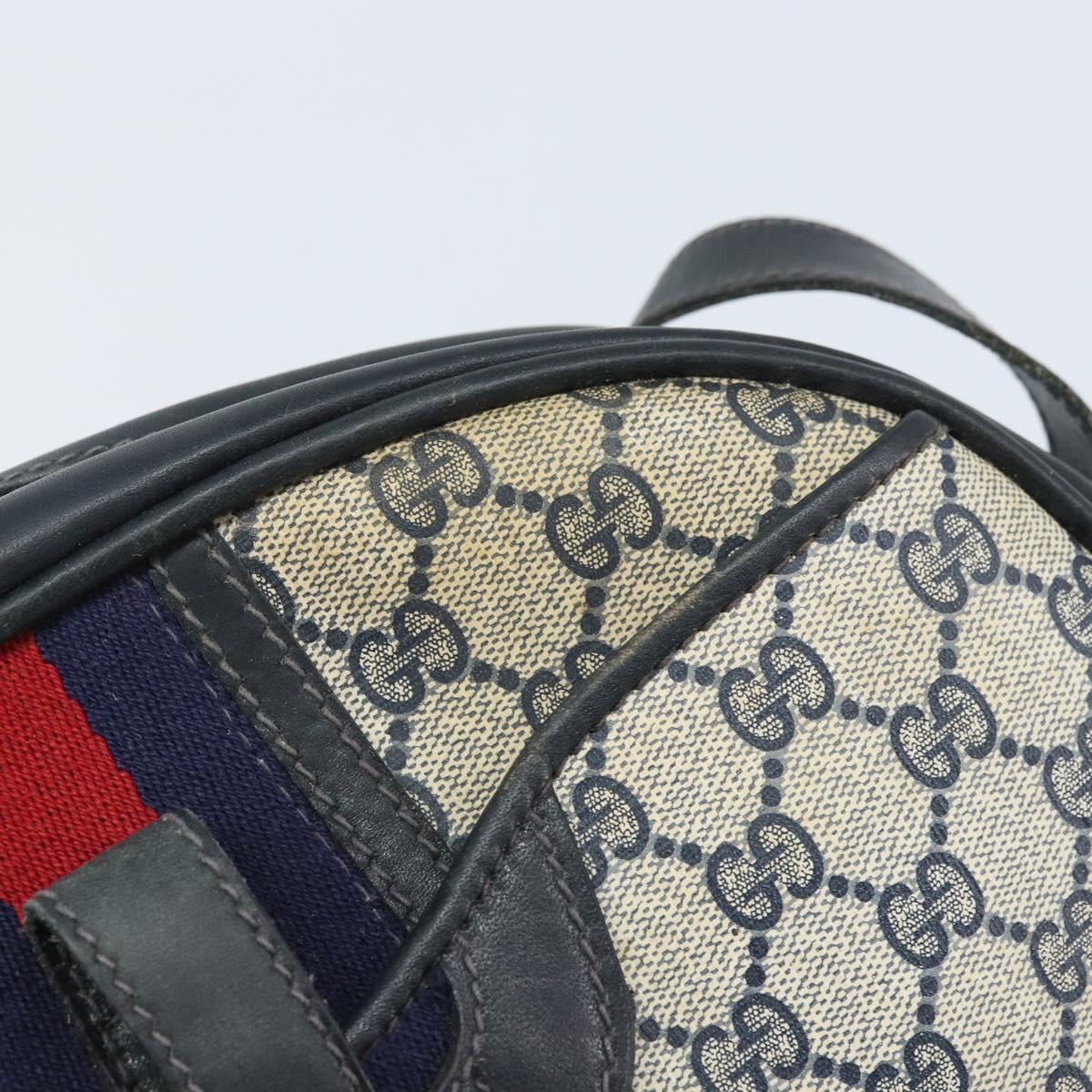 GUCCI GG Supreme Sherry Line Shoulder Bag PVC Navy Gold Auth BAZ417