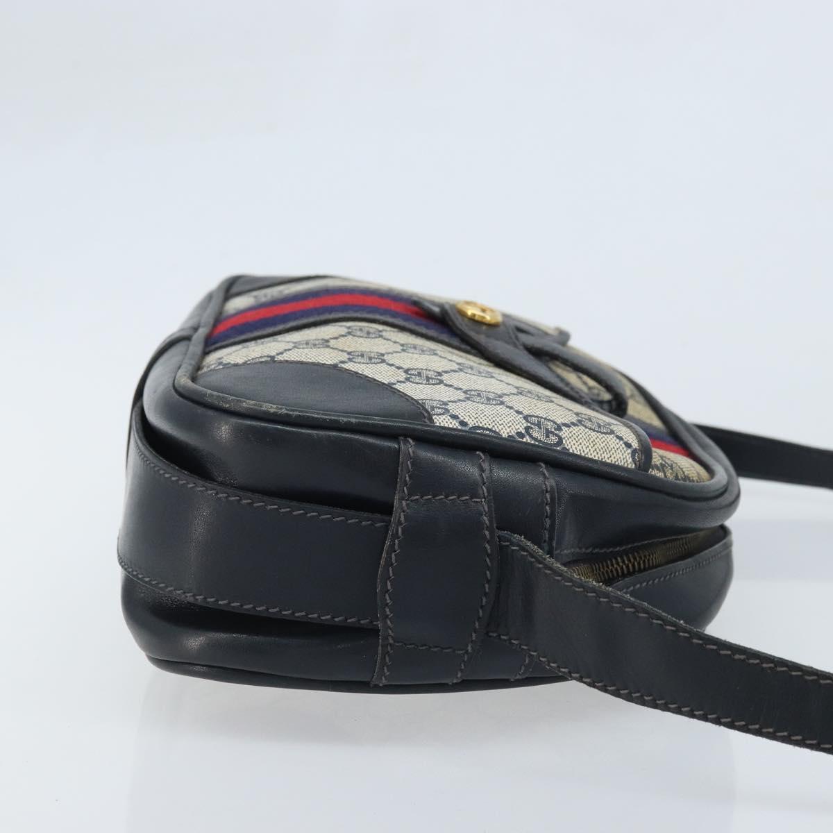 GUCCI GG Supreme Sherry Line Shoulder Bag PVC Navy Gold Auth BAZ417