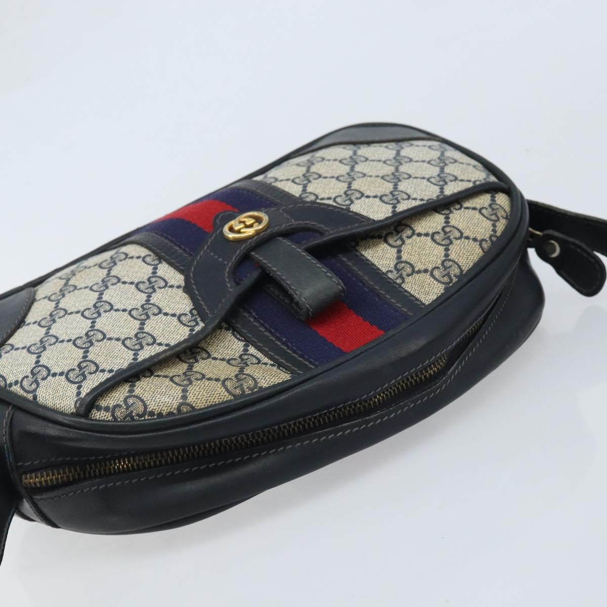 GUCCI GG Supreme Sherry Line Shoulder Bag PVC Navy Gold Auth BAZ417