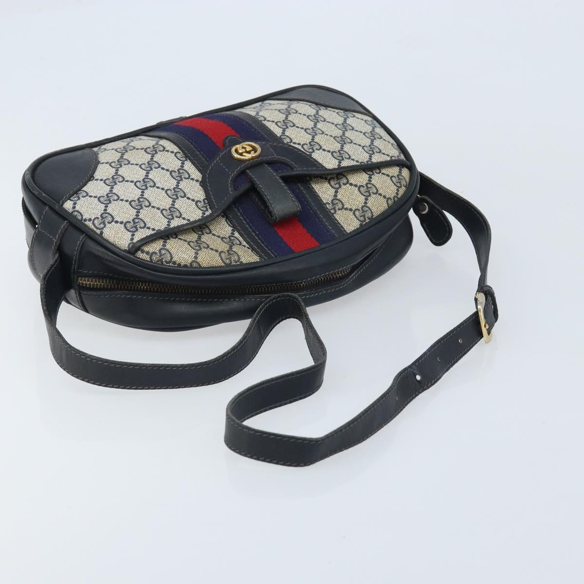 GUCCI GG Supreme Sherry Line Shoulder Bag PVC Navy Gold Auth BAZ417