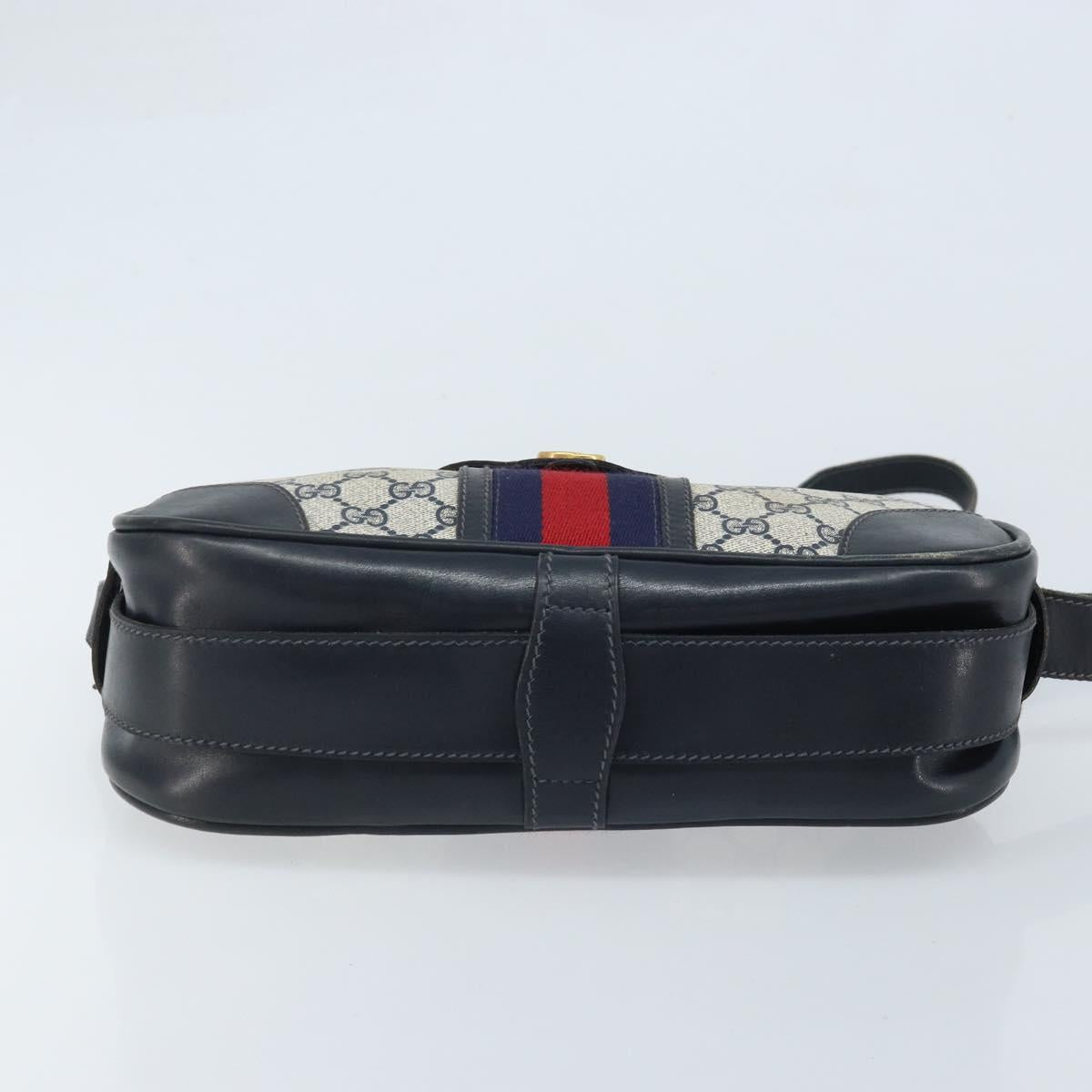 GUCCI GG Supreme Sherry Line Shoulder Bag PVC Navy Gold Auth BAZ417