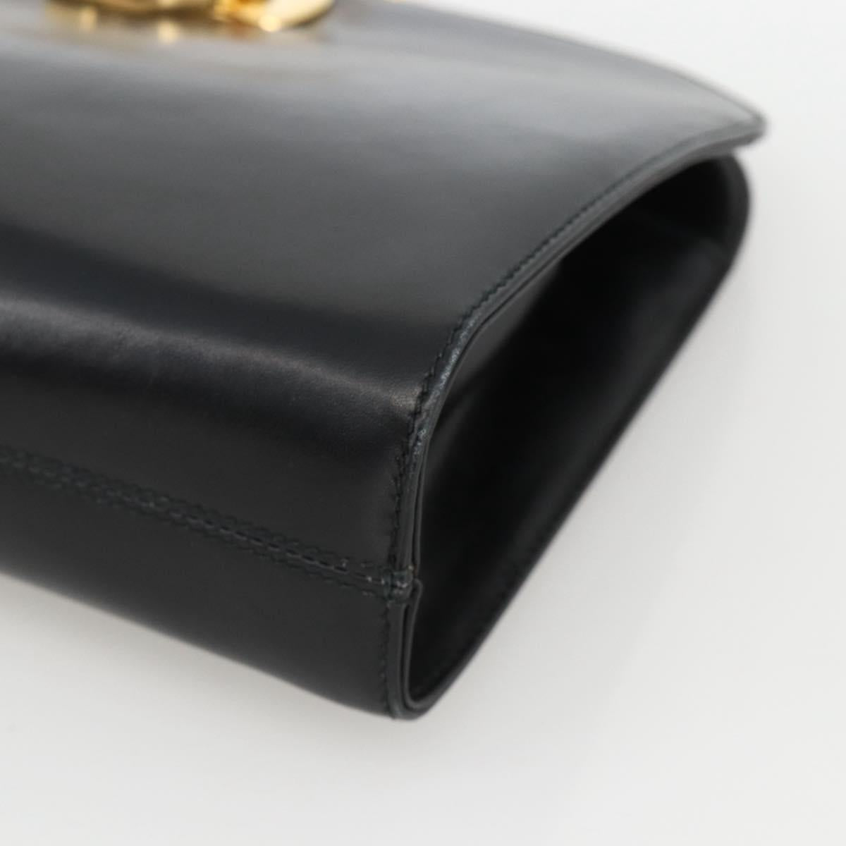 Salvatore Ferragamo Gancini Chain Shoulder Bag Leather Black Gold Auth BAZ418