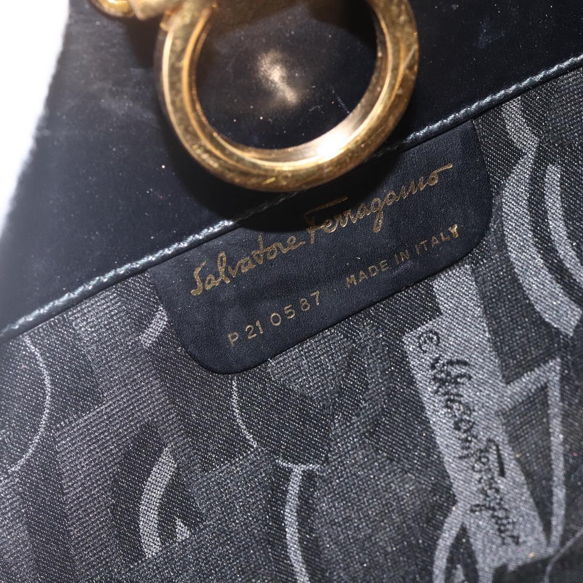 Salvatore Ferragamo Gancini Chain Shoulder Bag Leather Black Gold Auth BAZ418