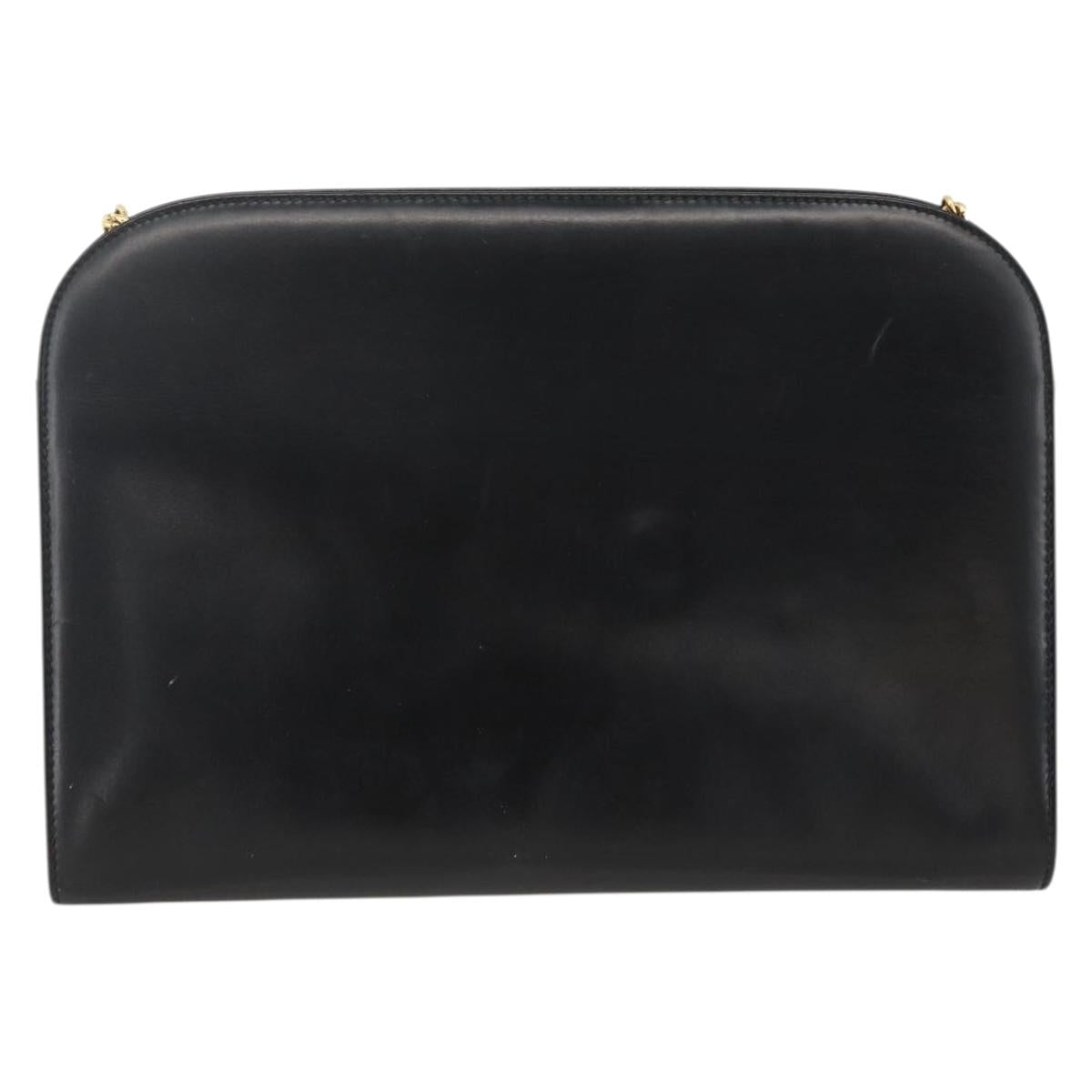 Salvatore Ferragamo Gancini Chain Shoulder Bag Leather Black Gold Auth BAZ418