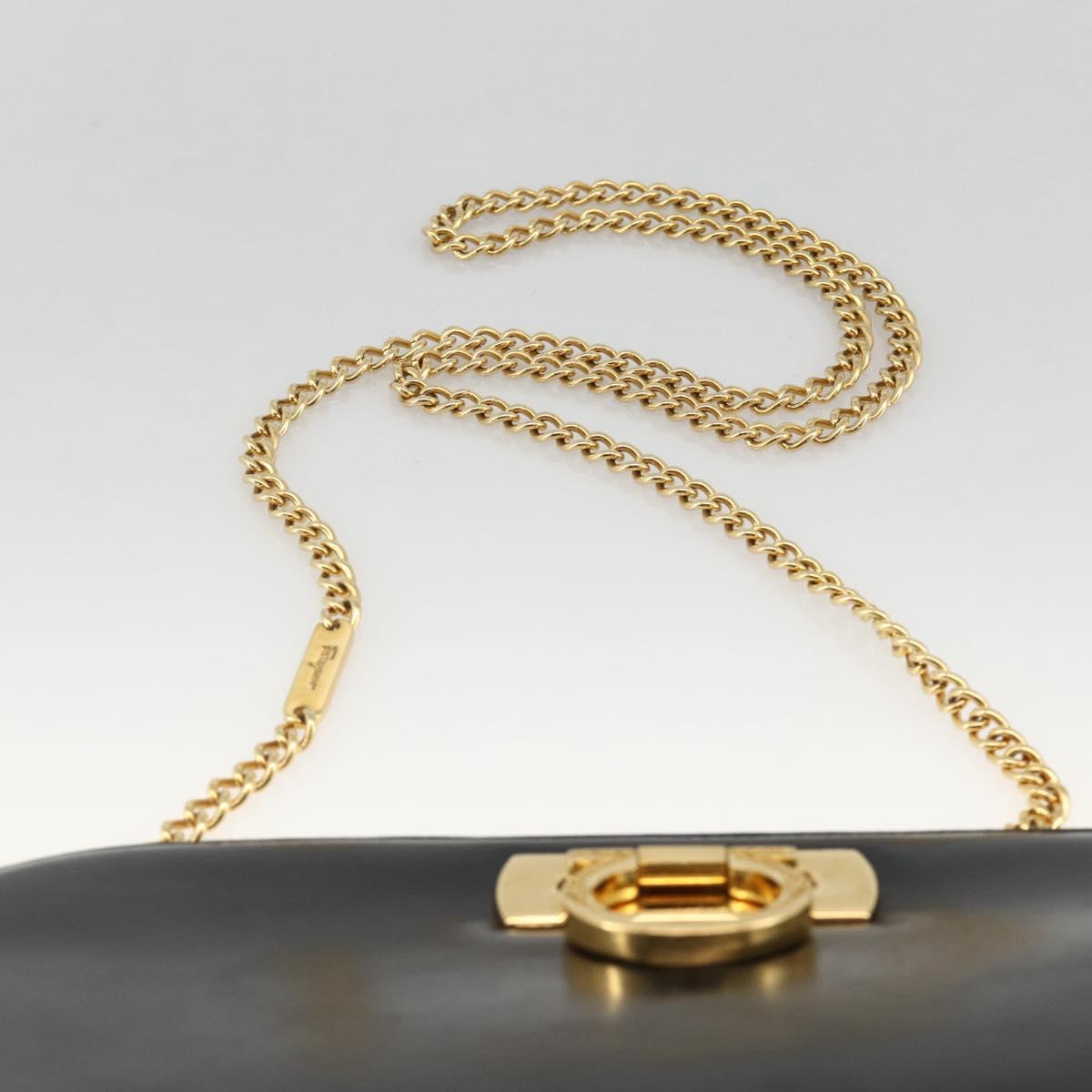 Salvatore Ferragamo Gancini Chain Shoulder Bag Leather Black Gold Auth BAZ418