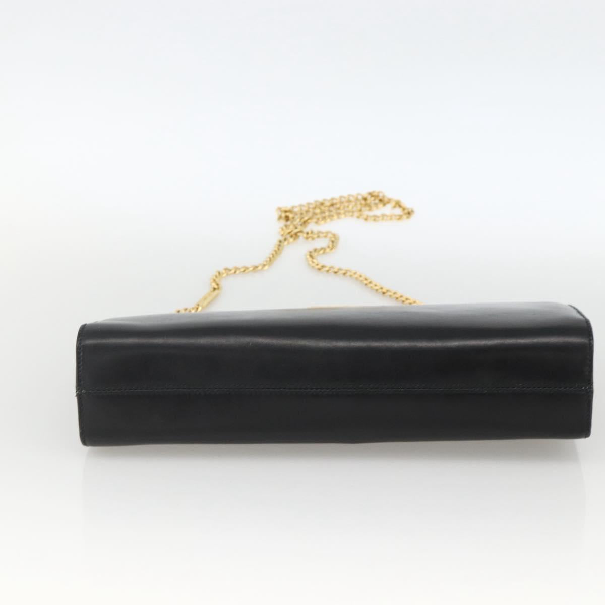 Salvatore Ferragamo Gancini Chain Shoulder Bag Leather Black Gold Auth BAZ418