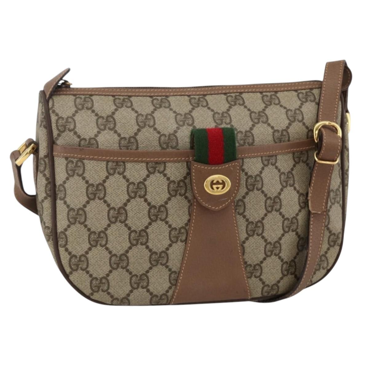 GUCCI GG Supreme Web Sherry Line Bag PVC Beige Gold 001 123 6177 Auth BAZ422