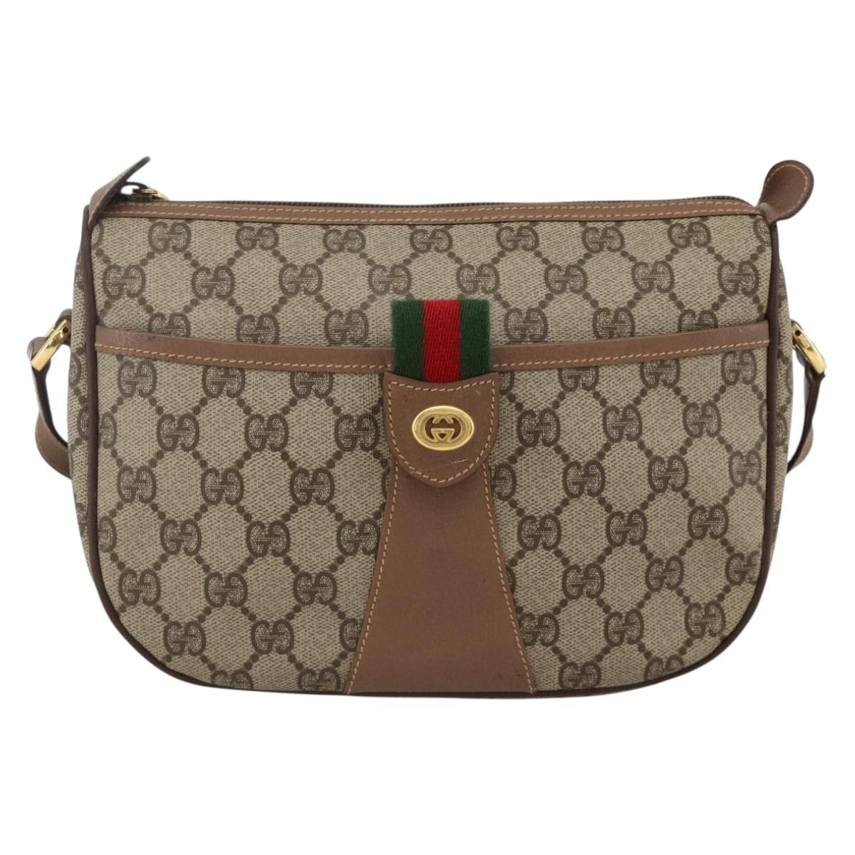 GUCCI GG Supreme Web Sherry Line Bag PVC Beige Gold 001 123 6177 Auth BAZ422