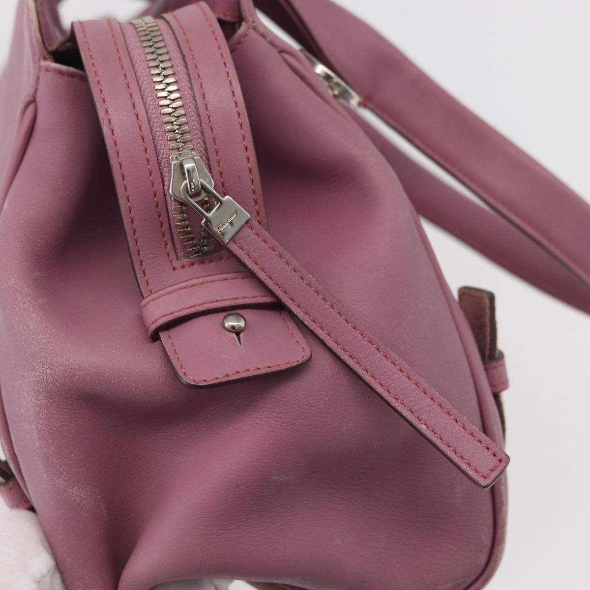 Salvatore Ferragamo Gancini Tote Bag Leather Pink Silver Auth BAZ427
