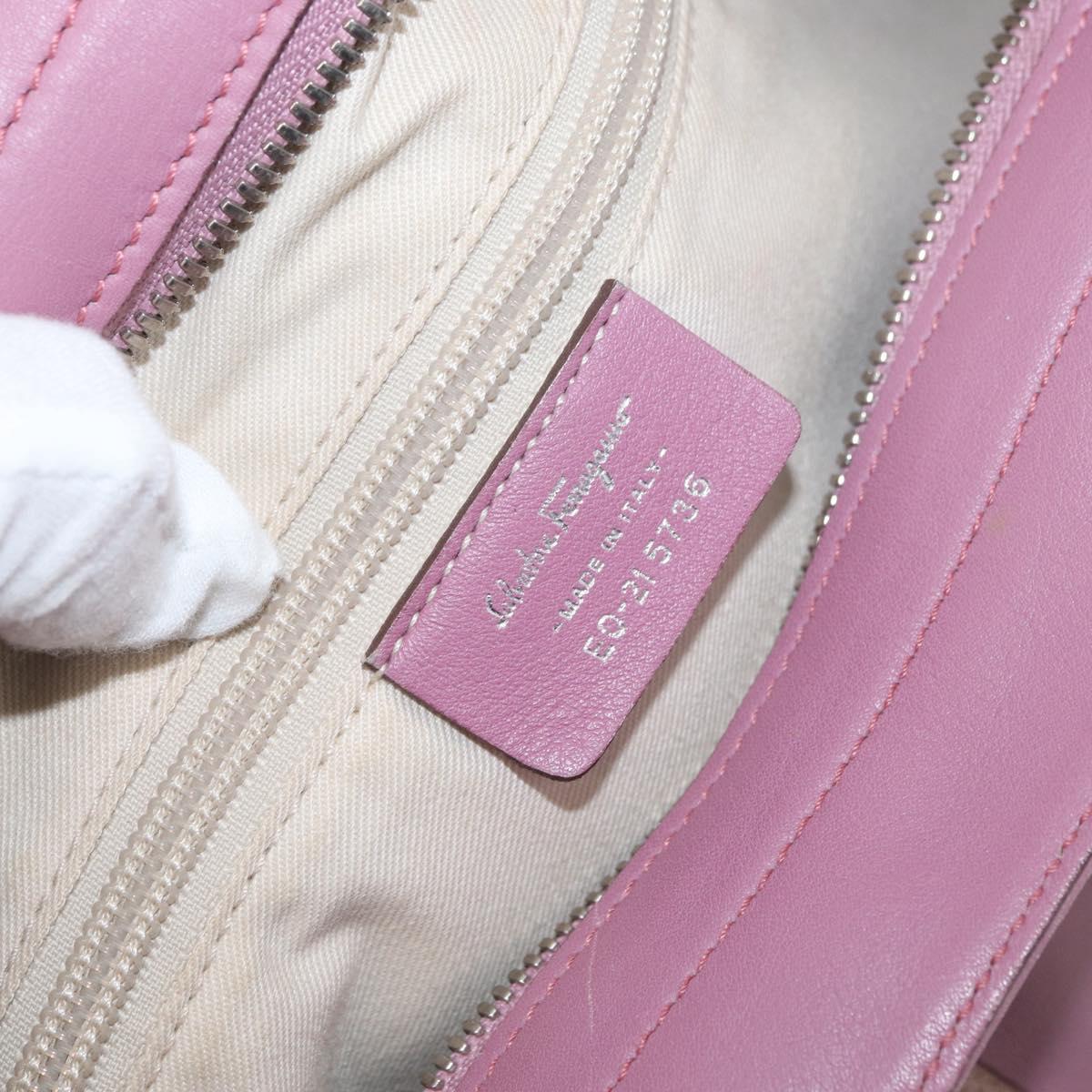 Salvatore Ferragamo Gancini Tote Bag Leather Pink Silver Auth BAZ427