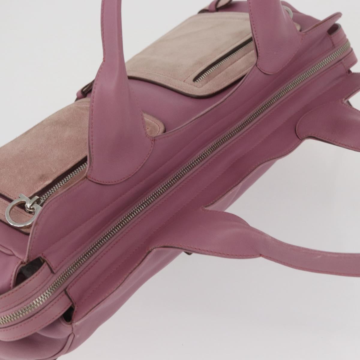 Salvatore Ferragamo Gancini Tote Bag Leather Pink Silver Auth BAZ427