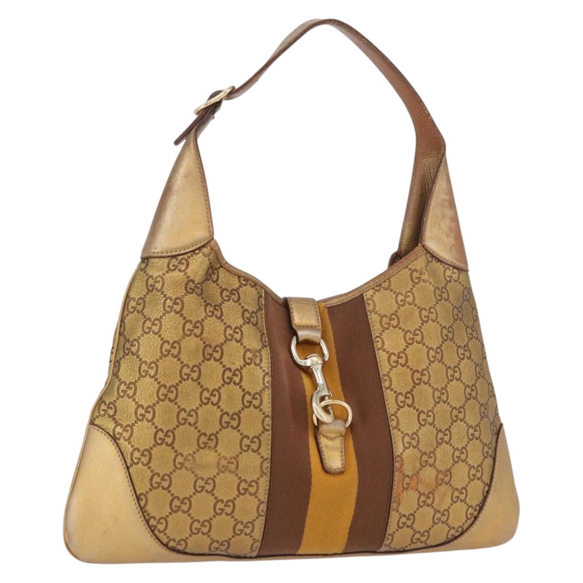 GUCCI GG Canvas Guccissima Sherry Line Bag Leather Gold 153029 Auth BAZ429