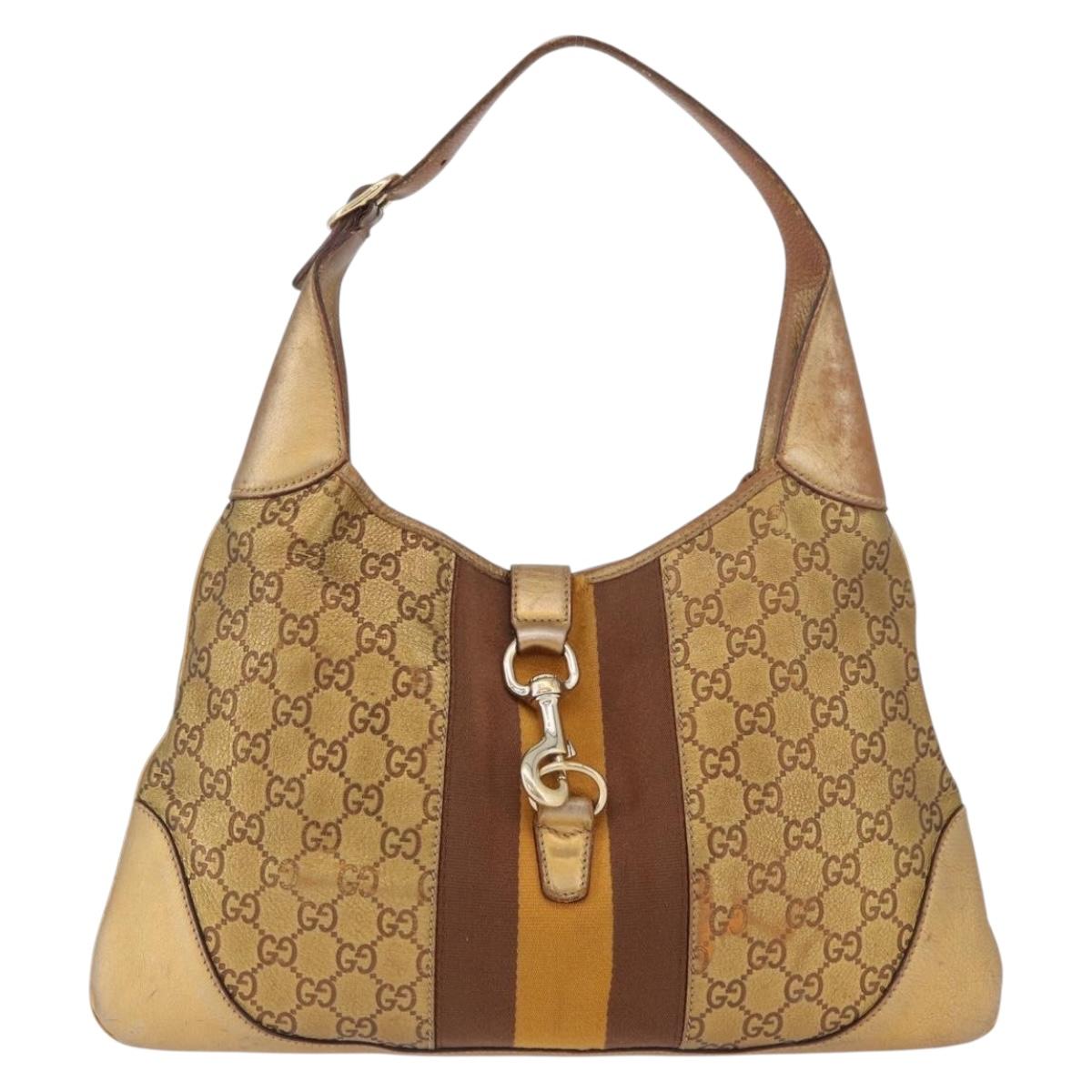 GUCCI GG Canvas Guccissima Sherry Line Bag Leather Gold 153029 Auth BAZ429