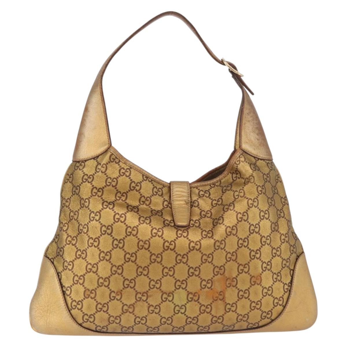 GUCCI GG Canvas Guccissima Sherry Line Bag Leather Gold 153029 Auth BAZ429