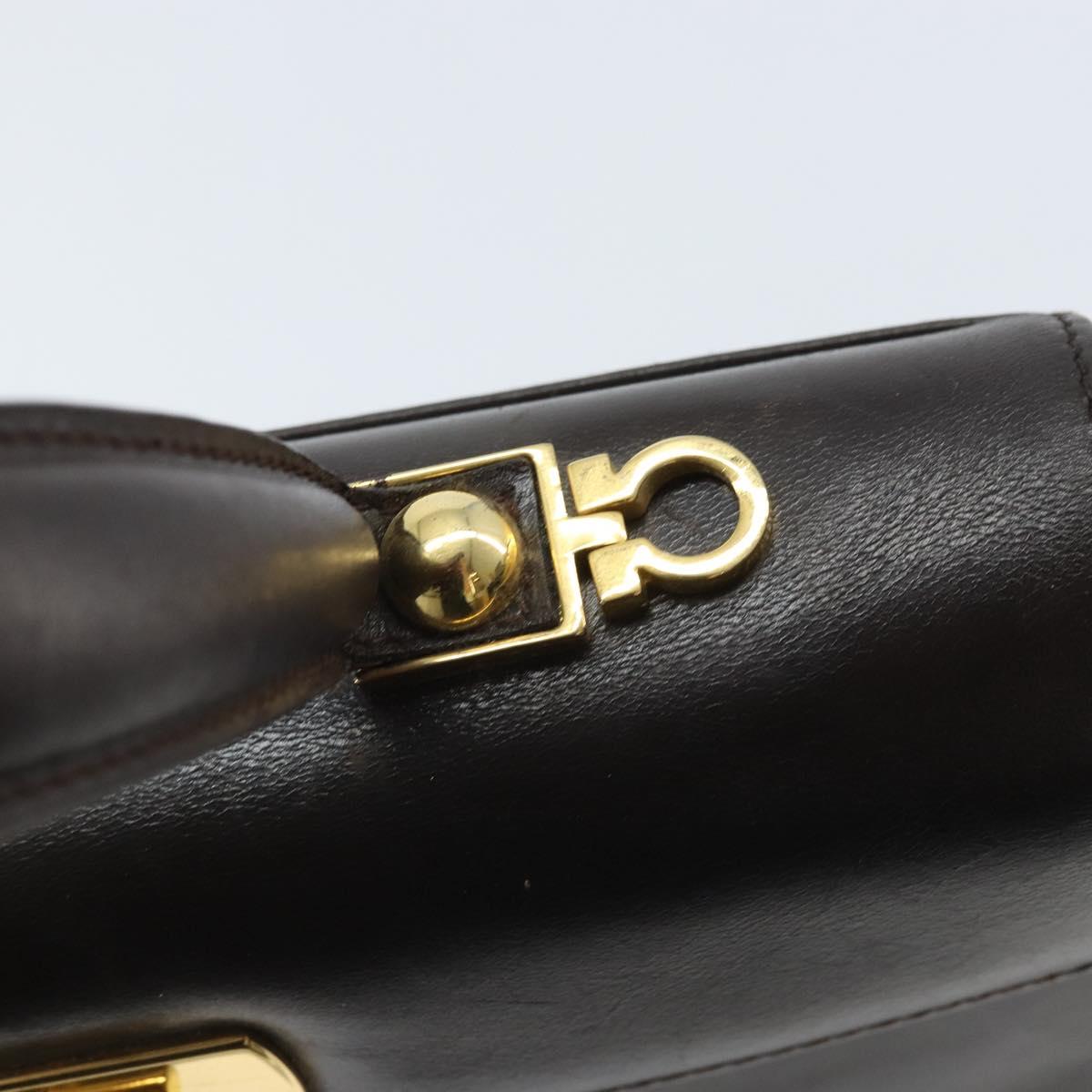 Salvatore Ferragamo Gancini Hand Bag Leather 2way Dark Brown Gold Auth BAZ434