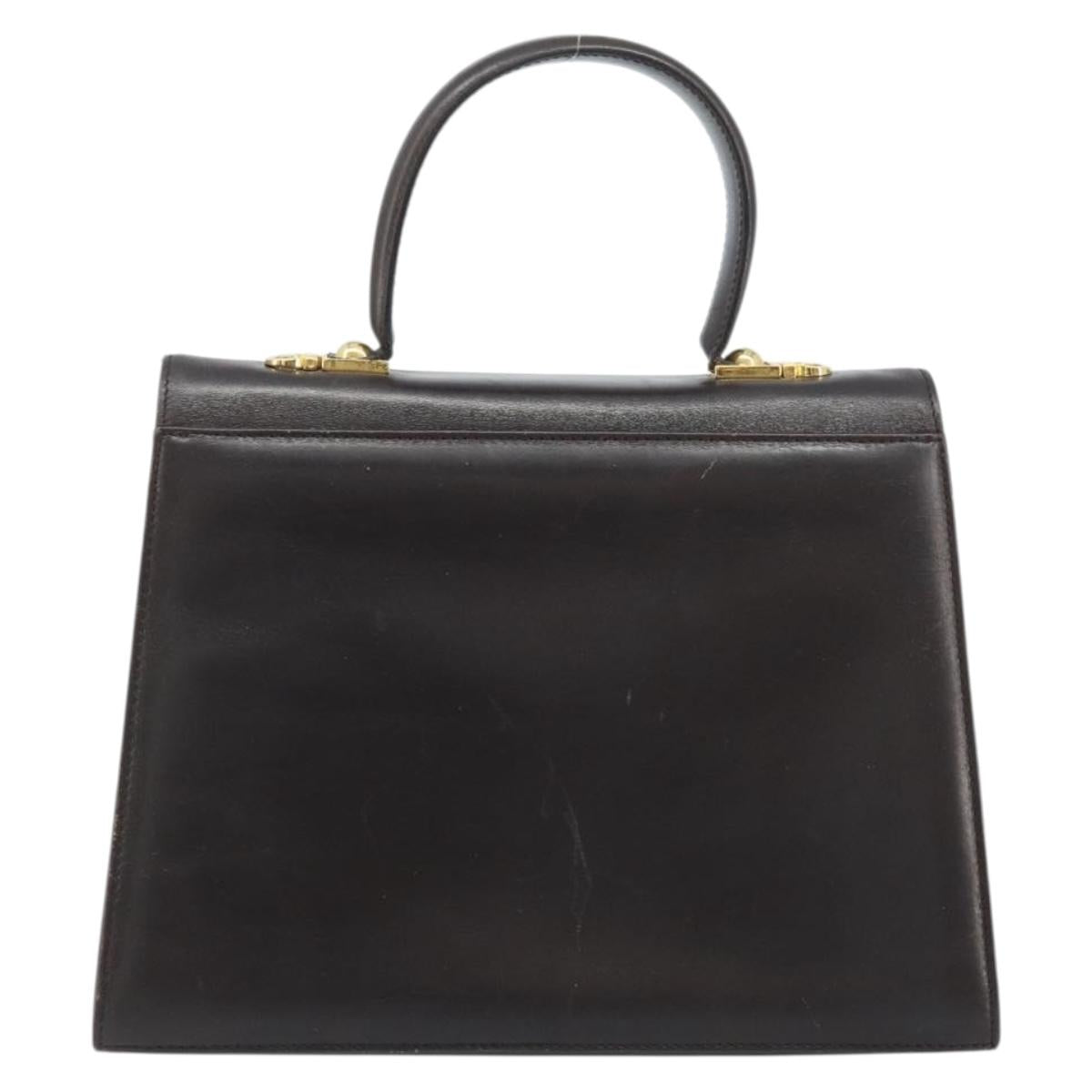 Salvatore Ferragamo Gancini Hand Bag Leather 2way Dark Brown Gold Auth BAZ434