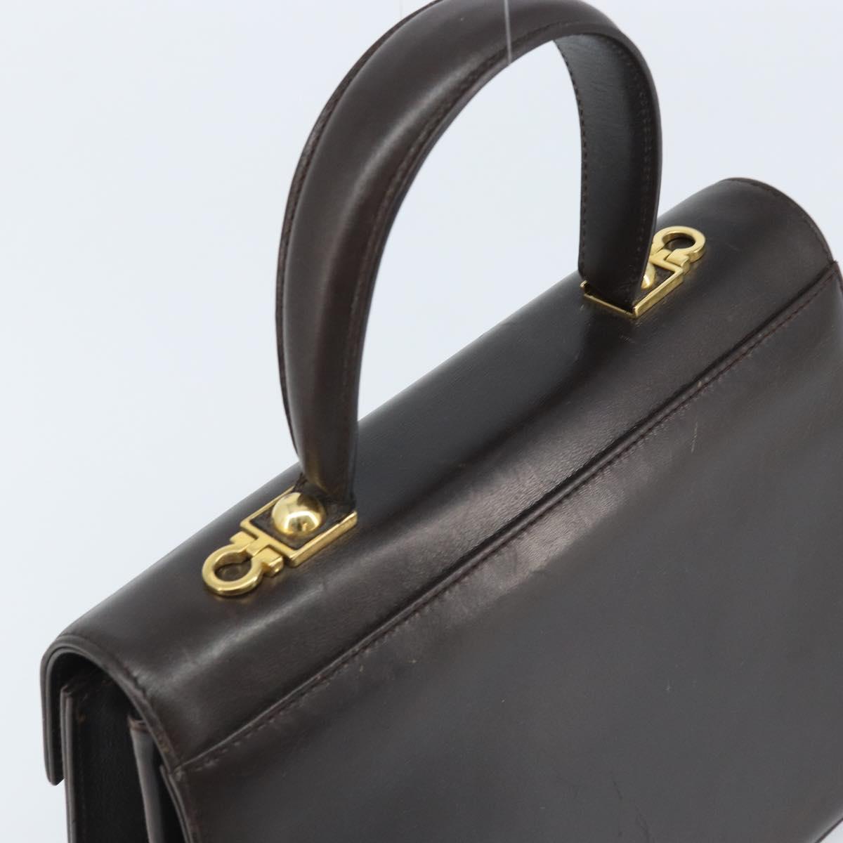 Salvatore Ferragamo Gancini Hand Bag Leather 2way Dark Brown Gold Auth BAZ434