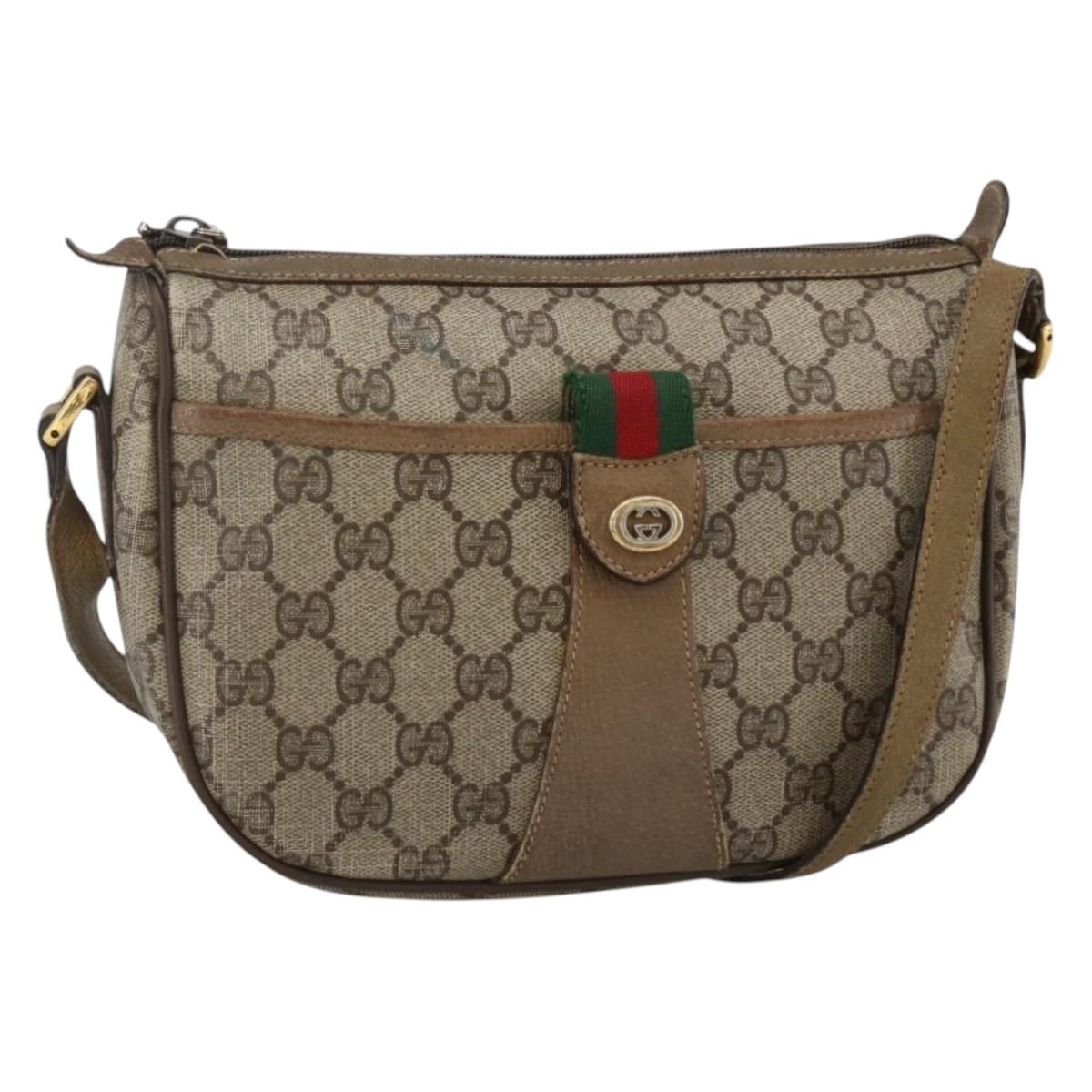 GUCCI GG Supreme Web Sherry Line Bag PVC Beige Gold 89 02 032 Auth BAZ440