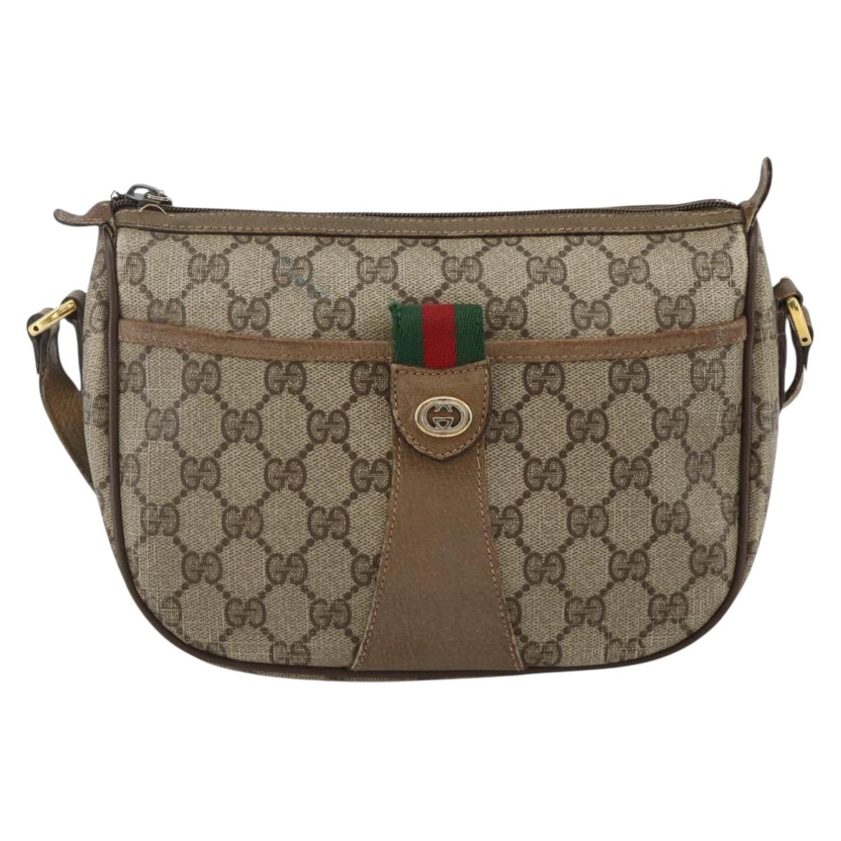 GUCCI GG Supreme Web Sherry Line Bag PVC Beige Gold 89 02 032 Auth BAZ440