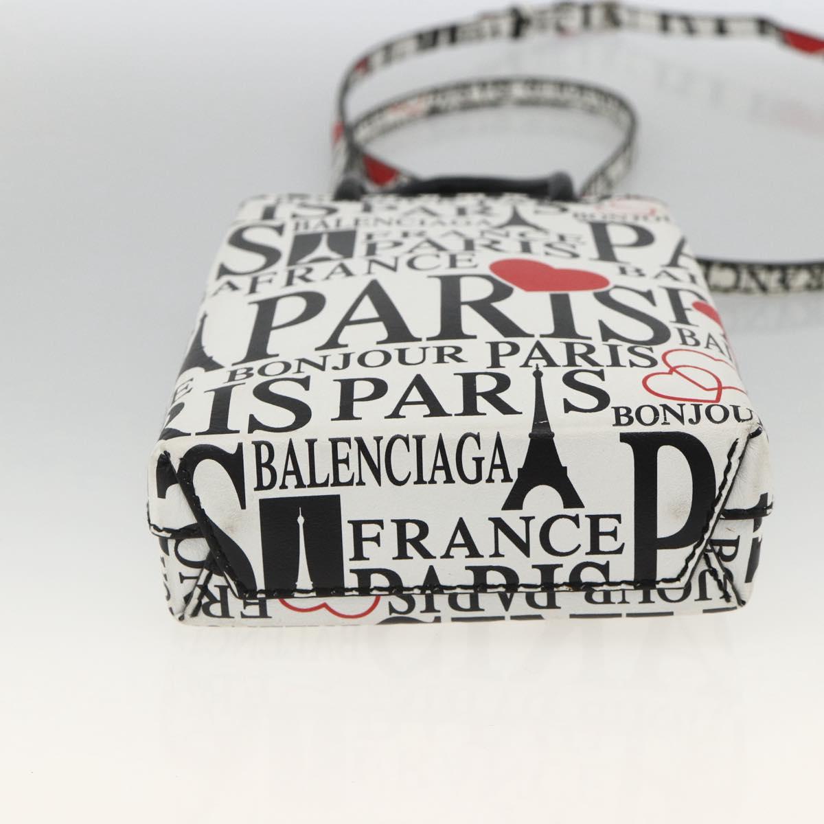 BALENCIAGA Shopping Phone Holder Shoulder Bag Leather White 593826 Auth BAZ443A